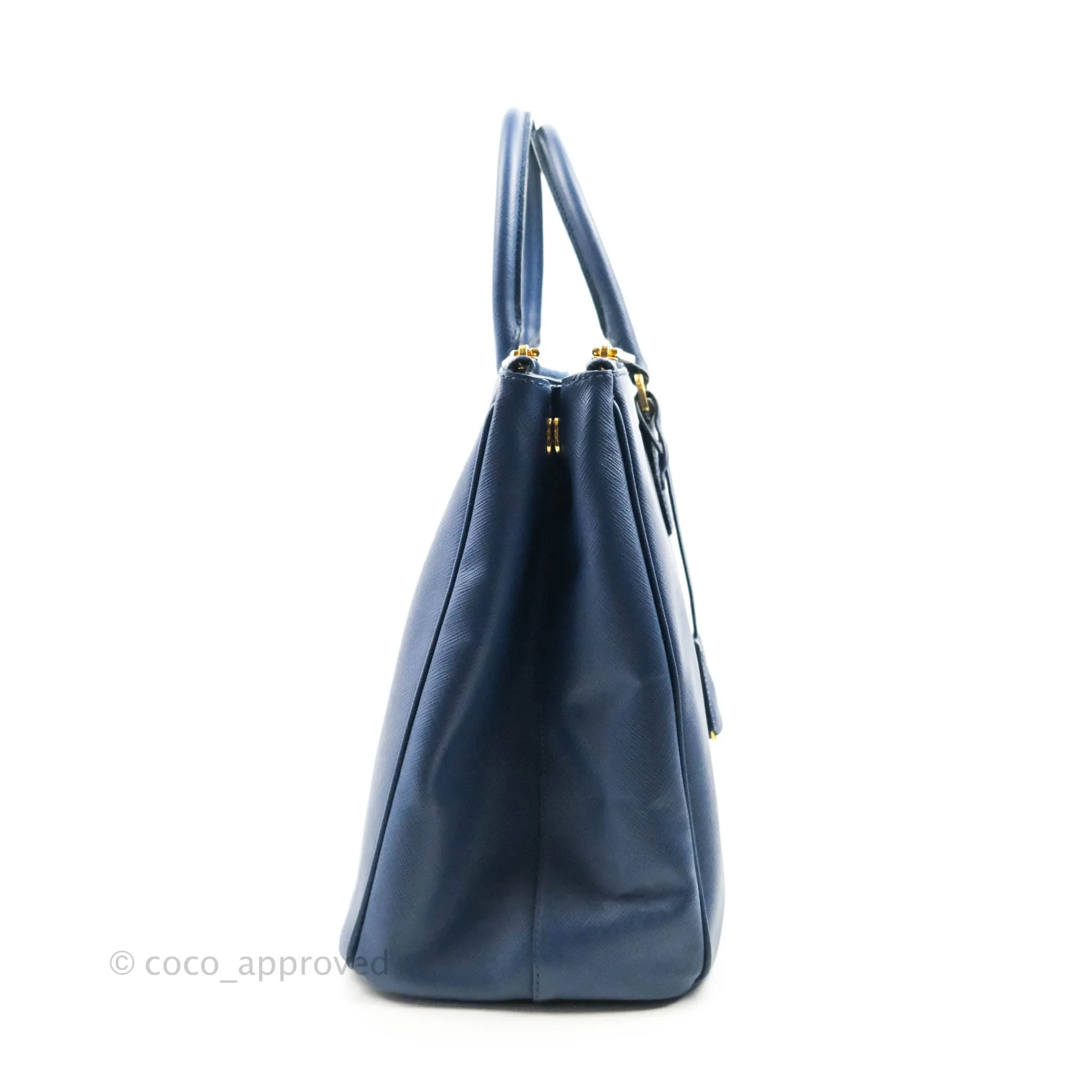 Prada Double Zip Lux Saffiano Dark Blue Large Tote Bag