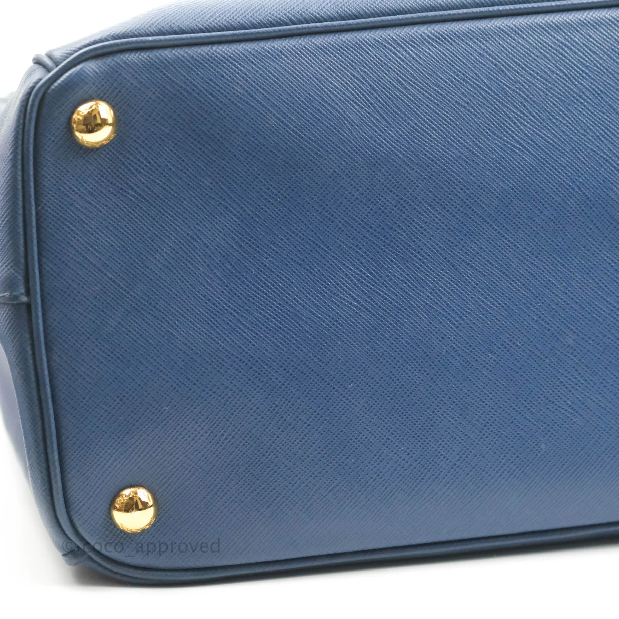 Prada Double Zip Lux Saffiano Dark Blue Large Tote Bag