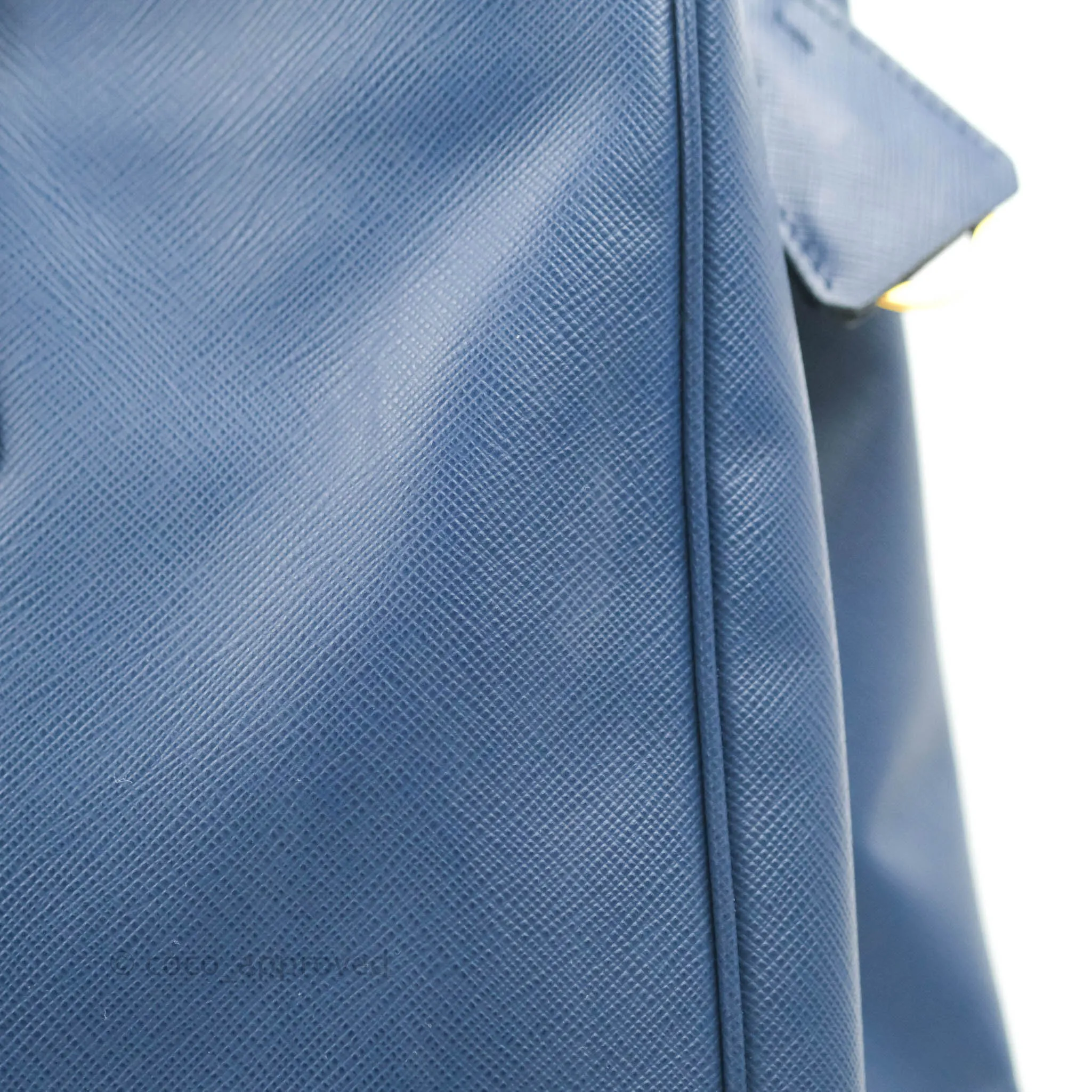 Prada Double Zip Lux Saffiano Dark Blue Large Tote Bag