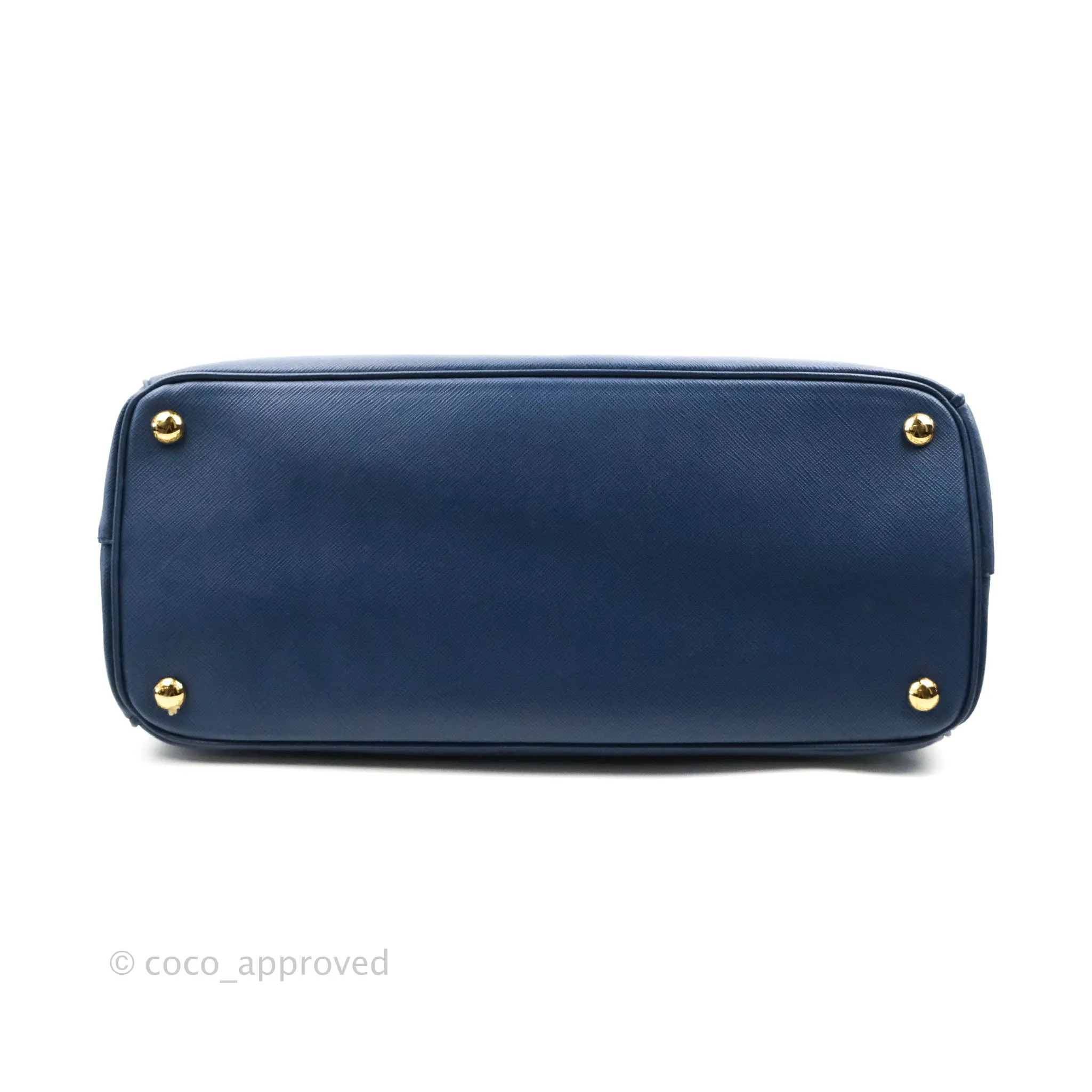 Prada Double Zip Lux Saffiano Dark Blue Large Tote Bag