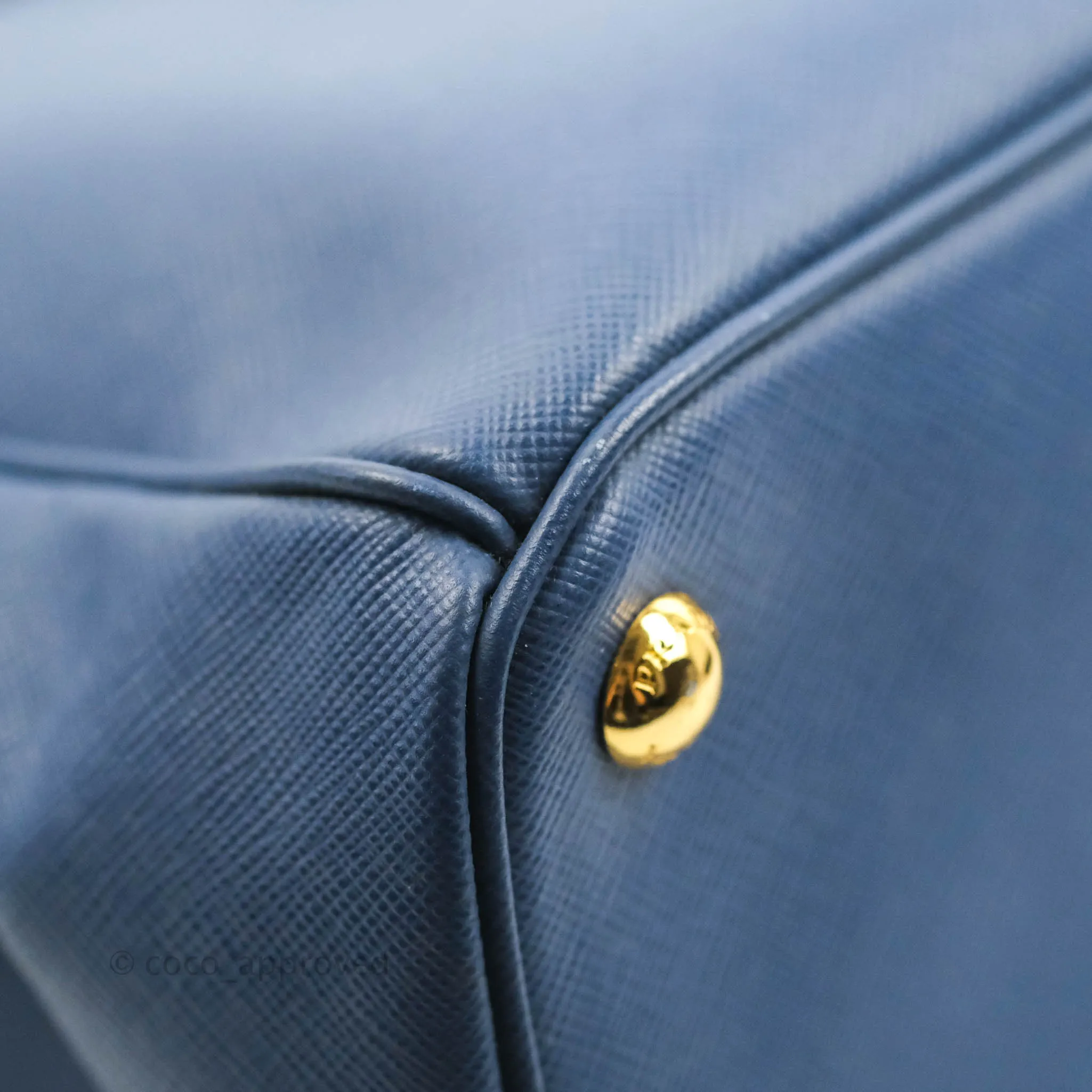 Prada Double Zip Lux Saffiano Dark Blue Large Tote Bag