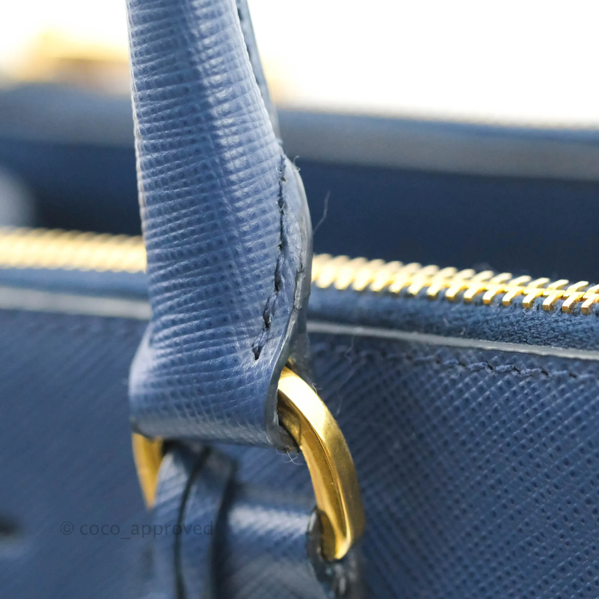 Prada Double Zip Lux Saffiano Dark Blue Large Tote Bag