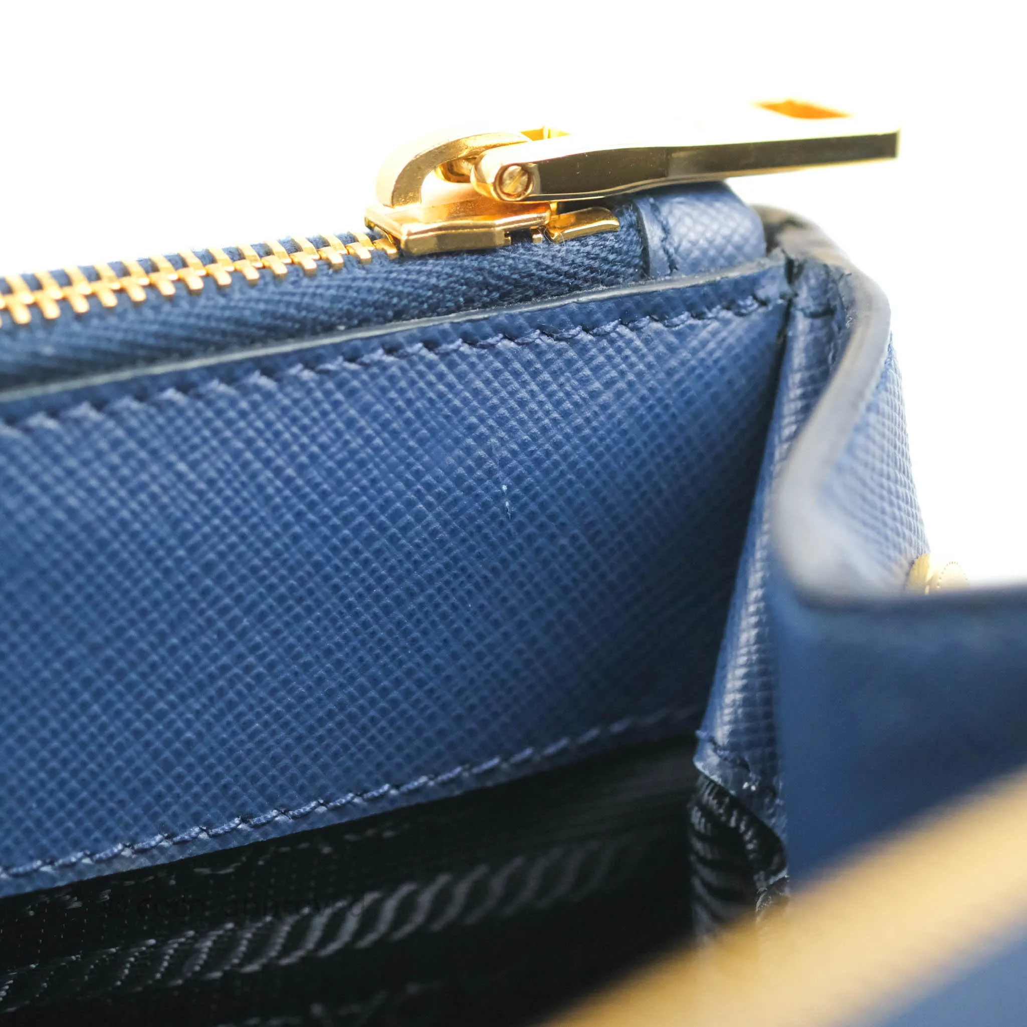 Prada Double Zip Lux Saffiano Dark Blue Large Tote Bag