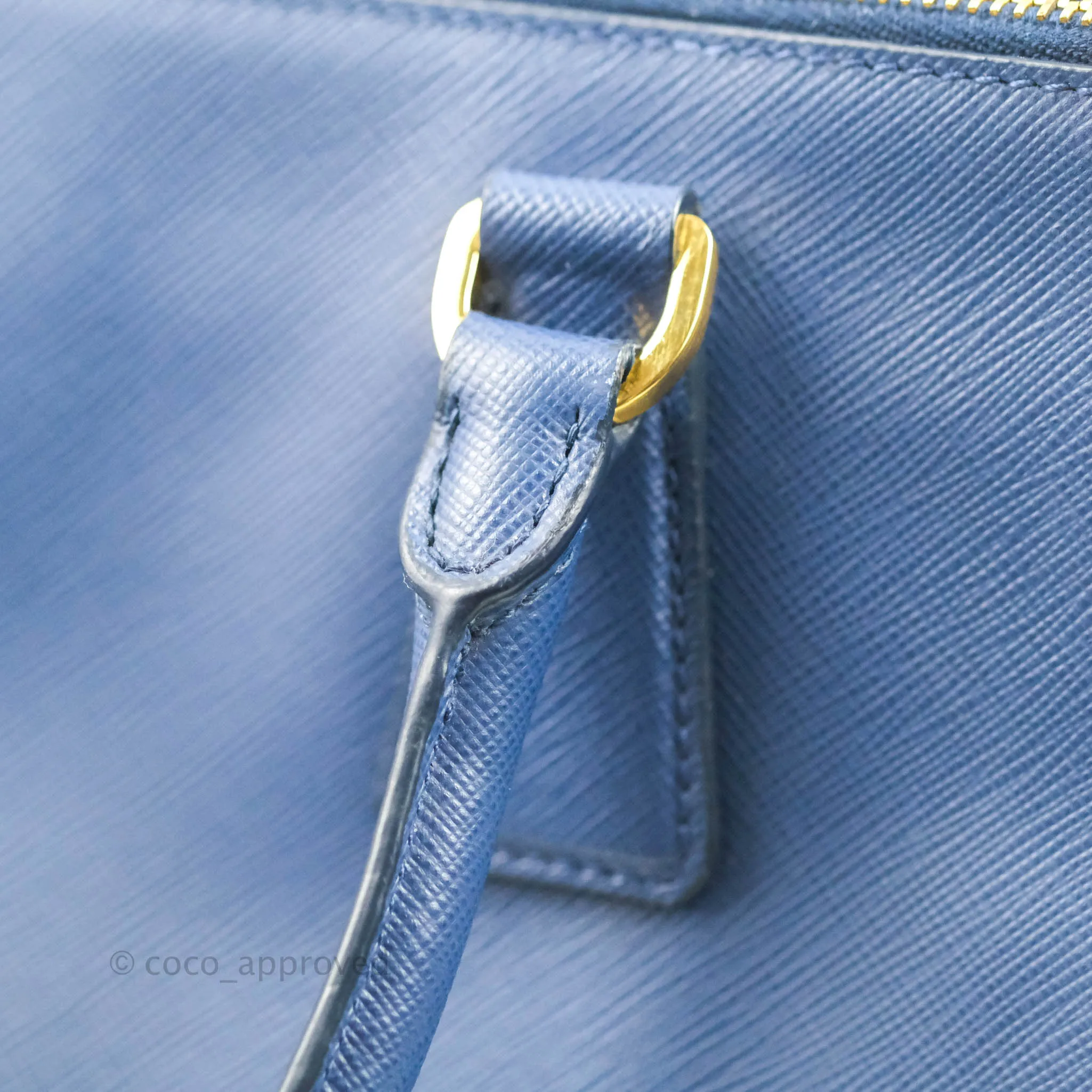 Prada Double Zip Lux Saffiano Dark Blue Large Tote Bag