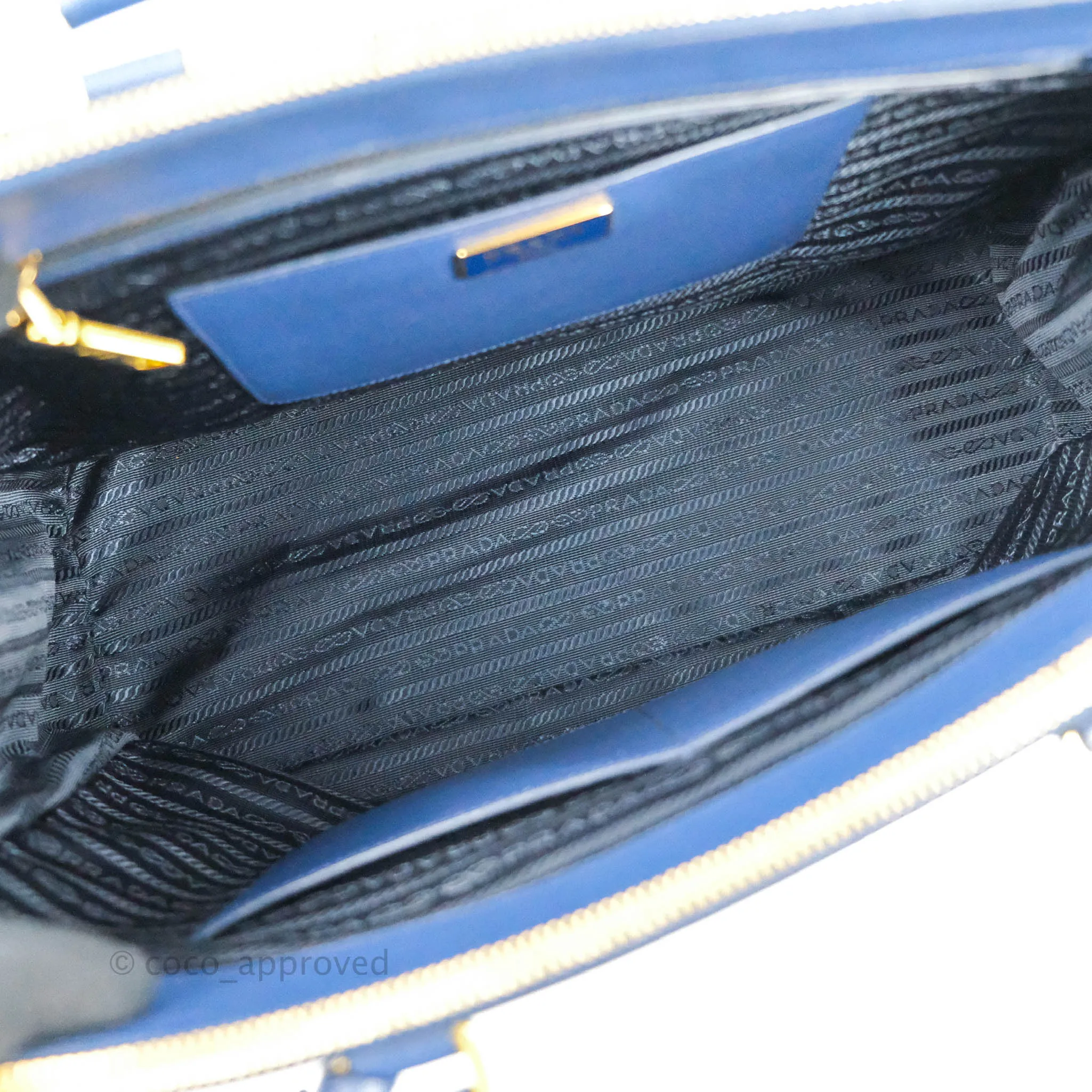 Prada Double Zip Lux Saffiano Dark Blue Large Tote Bag