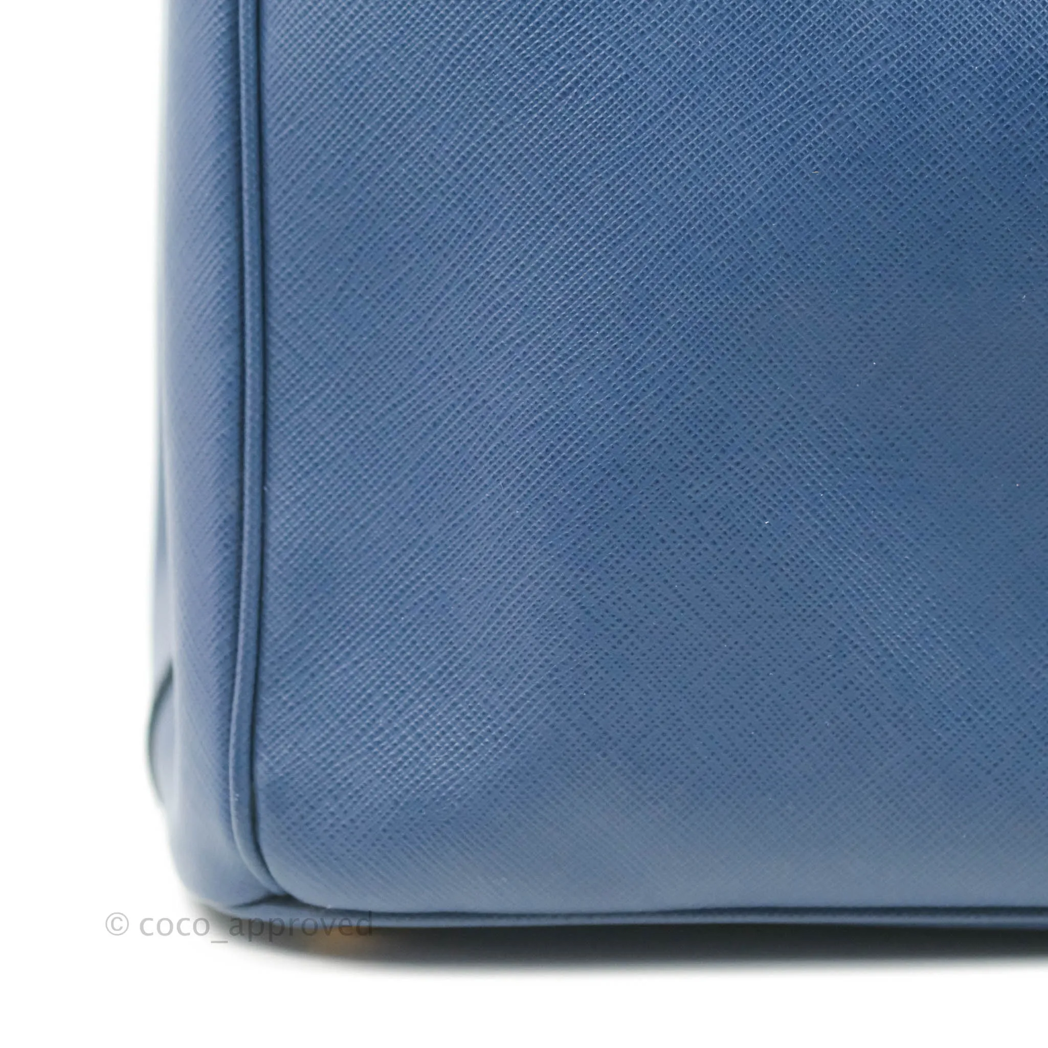 Prada Double Zip Lux Saffiano Dark Blue Large Tote Bag