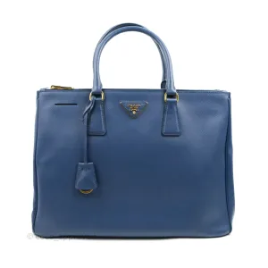 Prada Double Zip Lux Saffiano Dark Blue Large Tote Bag