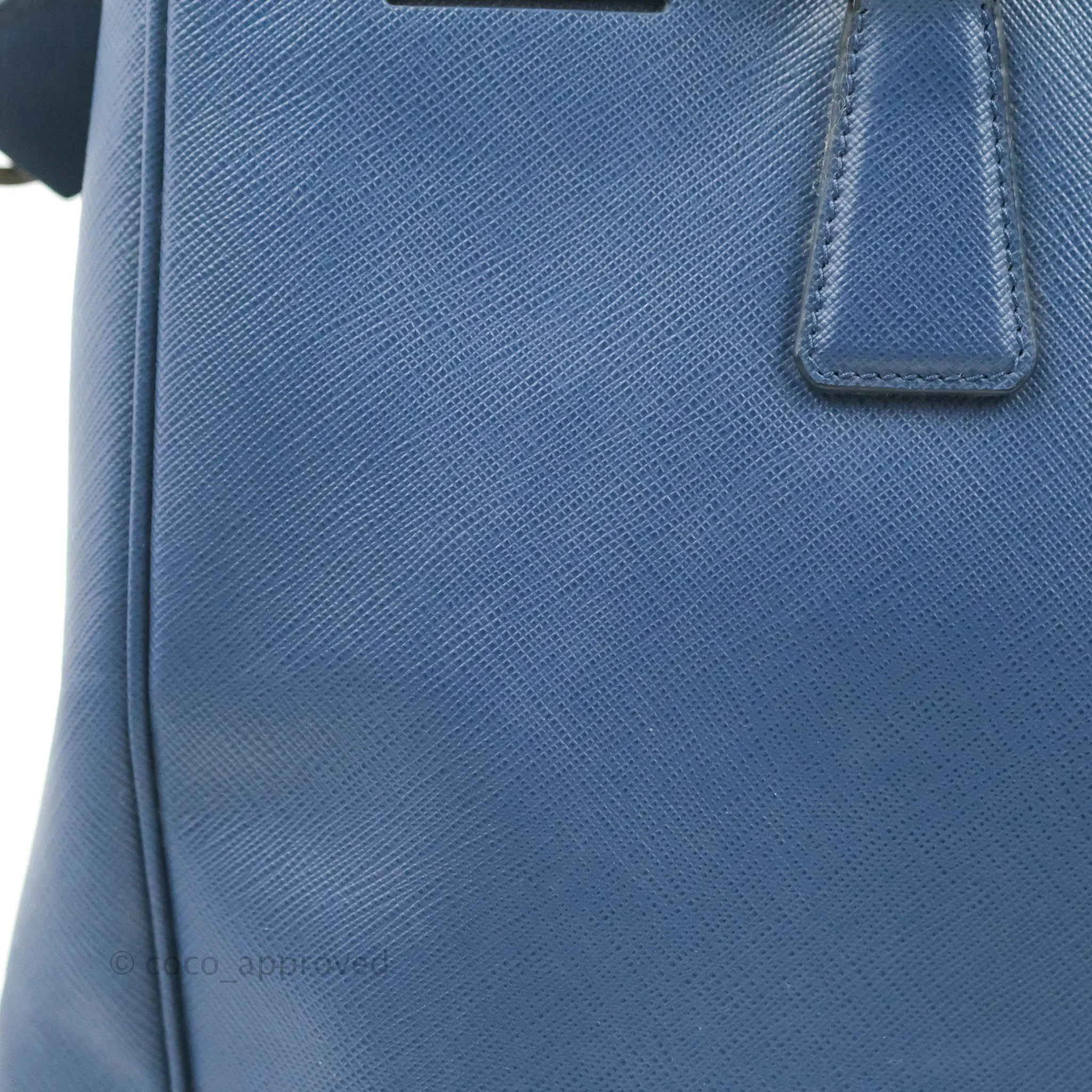 Prada Double Zip Lux Saffiano Dark Blue Large Tote Bag