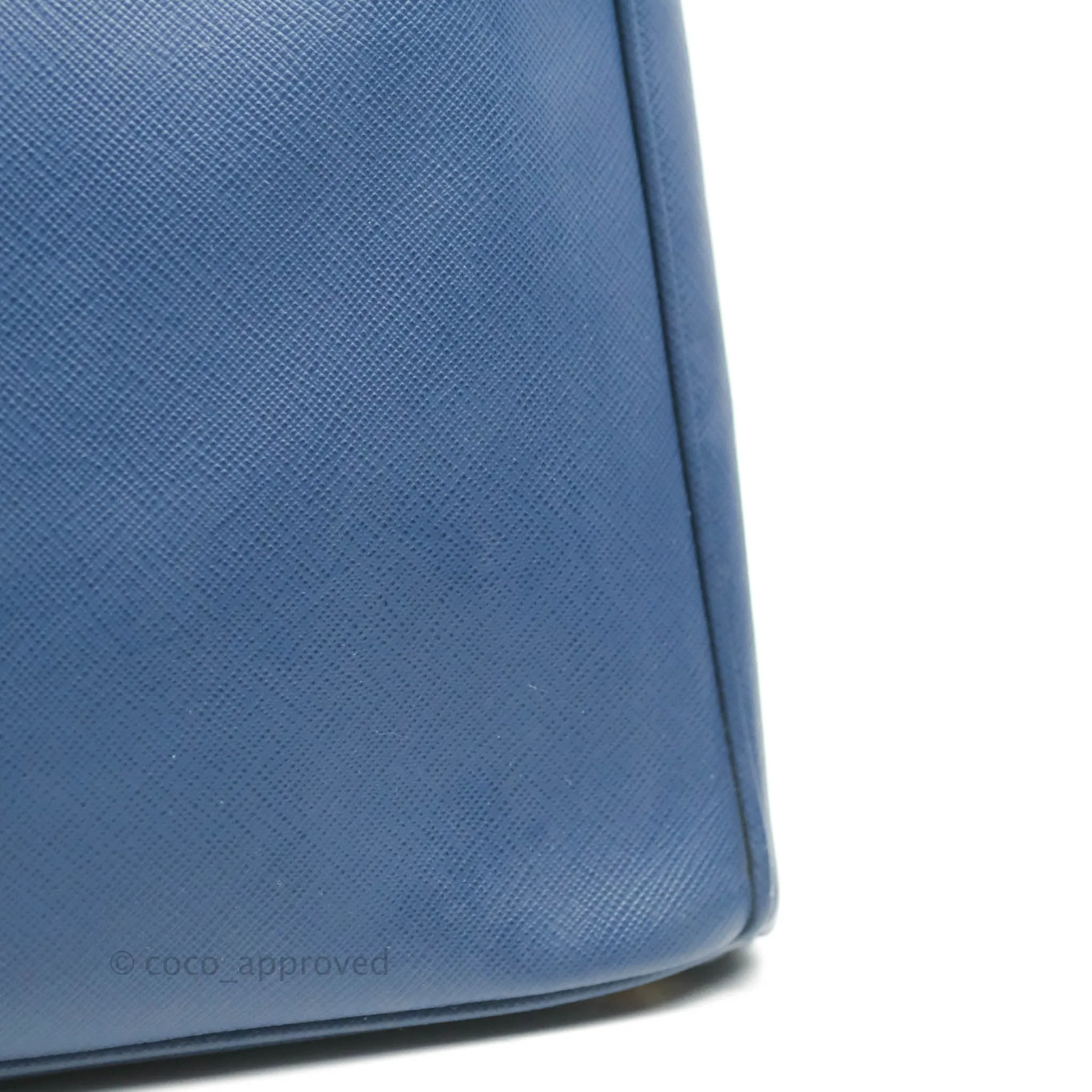 Prada Double Zip Lux Saffiano Dark Blue Large Tote Bag