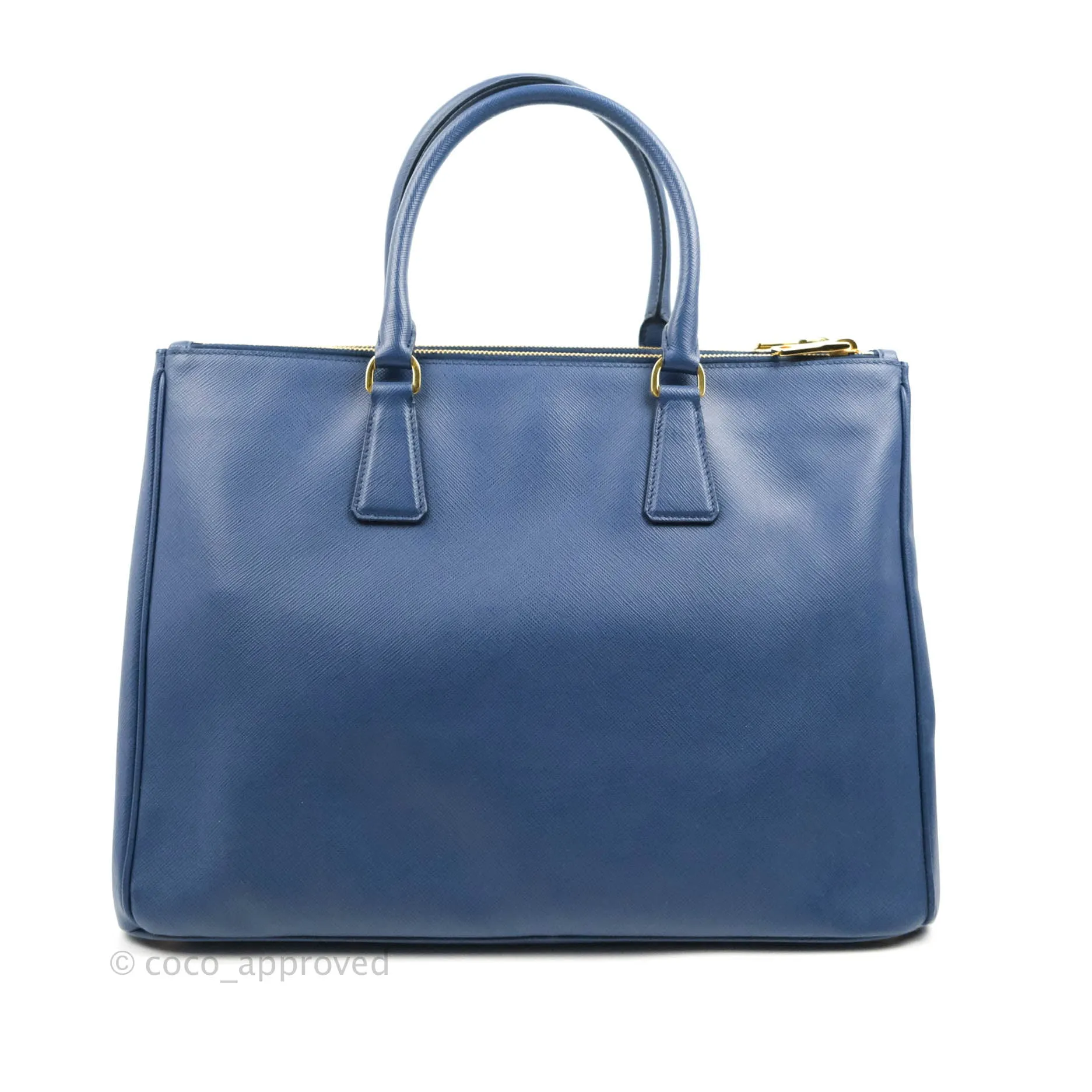 Prada Double Zip Lux Saffiano Dark Blue Large Tote Bag