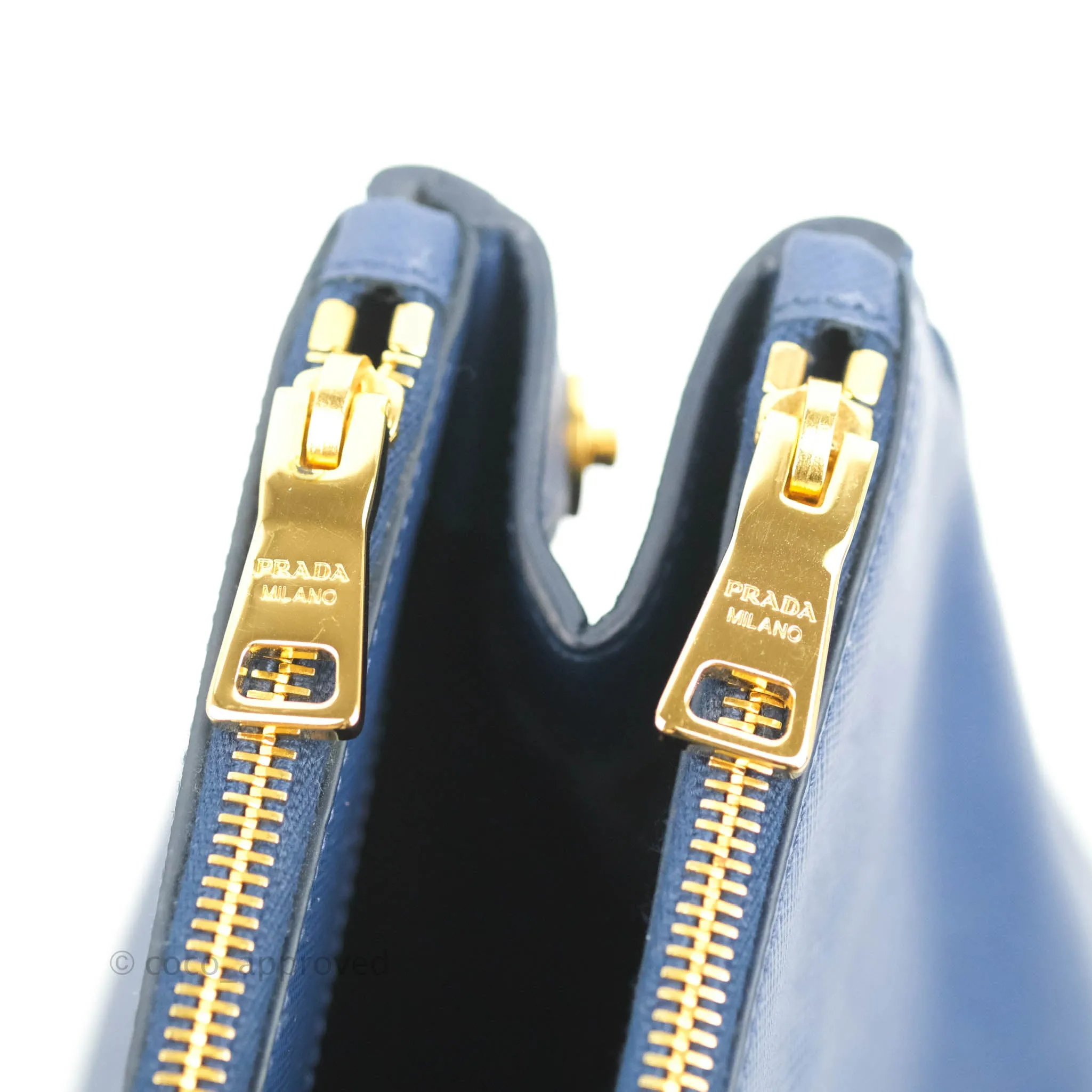 Prada Double Zip Lux Saffiano Dark Blue Large Tote Bag
