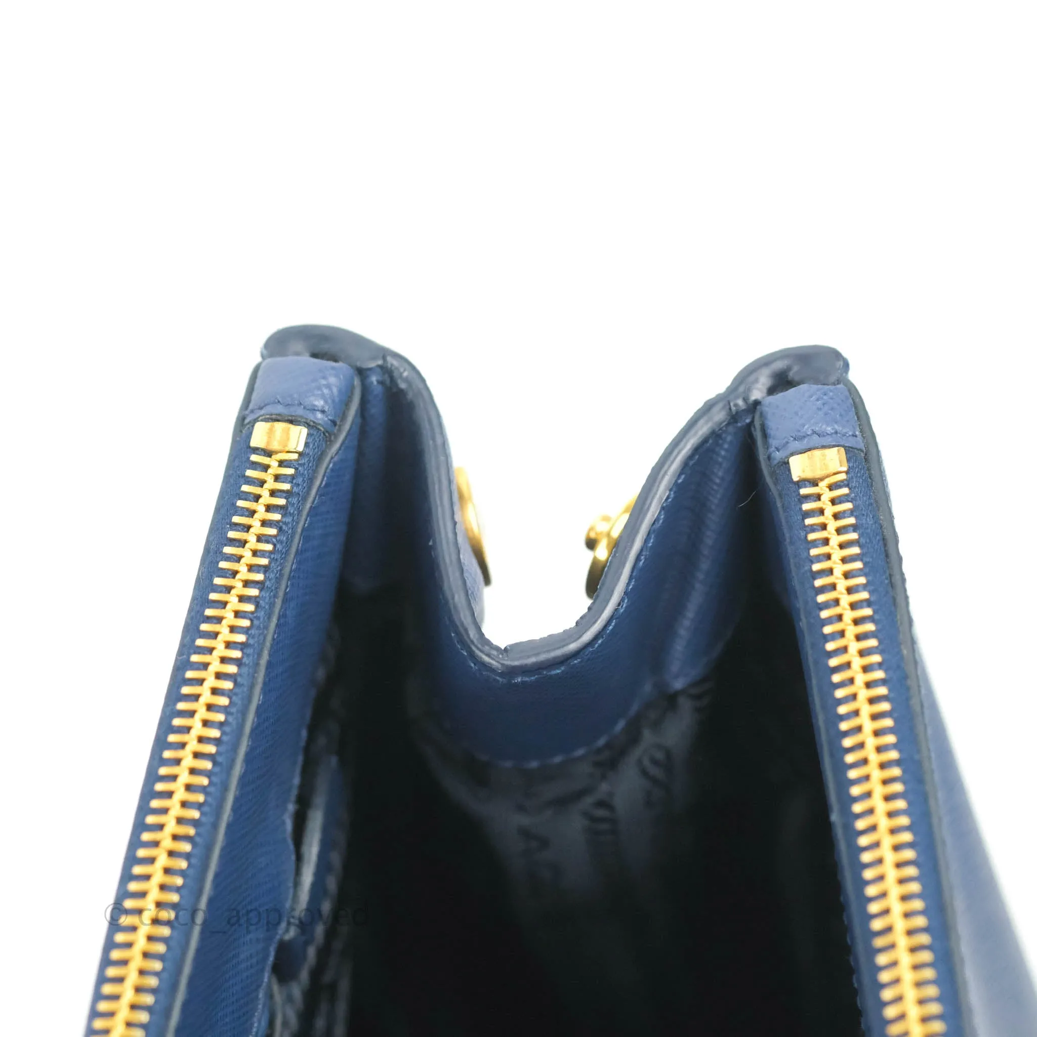 Prada Double Zip Lux Saffiano Dark Blue Large Tote Bag