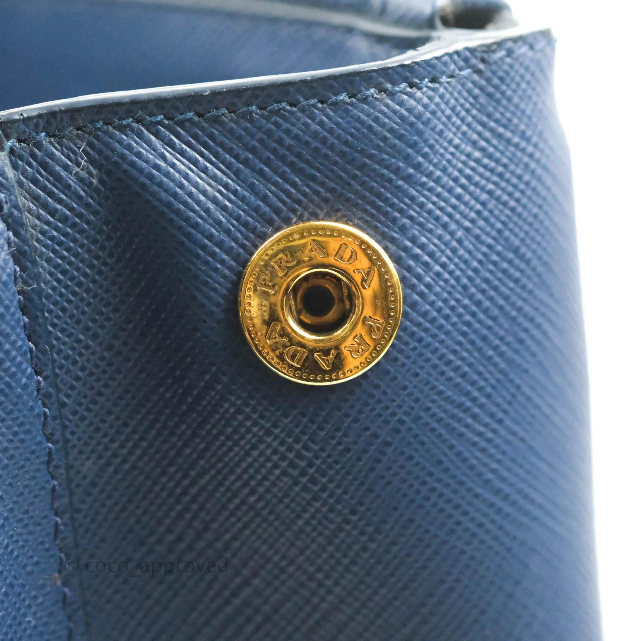 Prada Double Zip Lux Saffiano Dark Blue Large Tote Bag