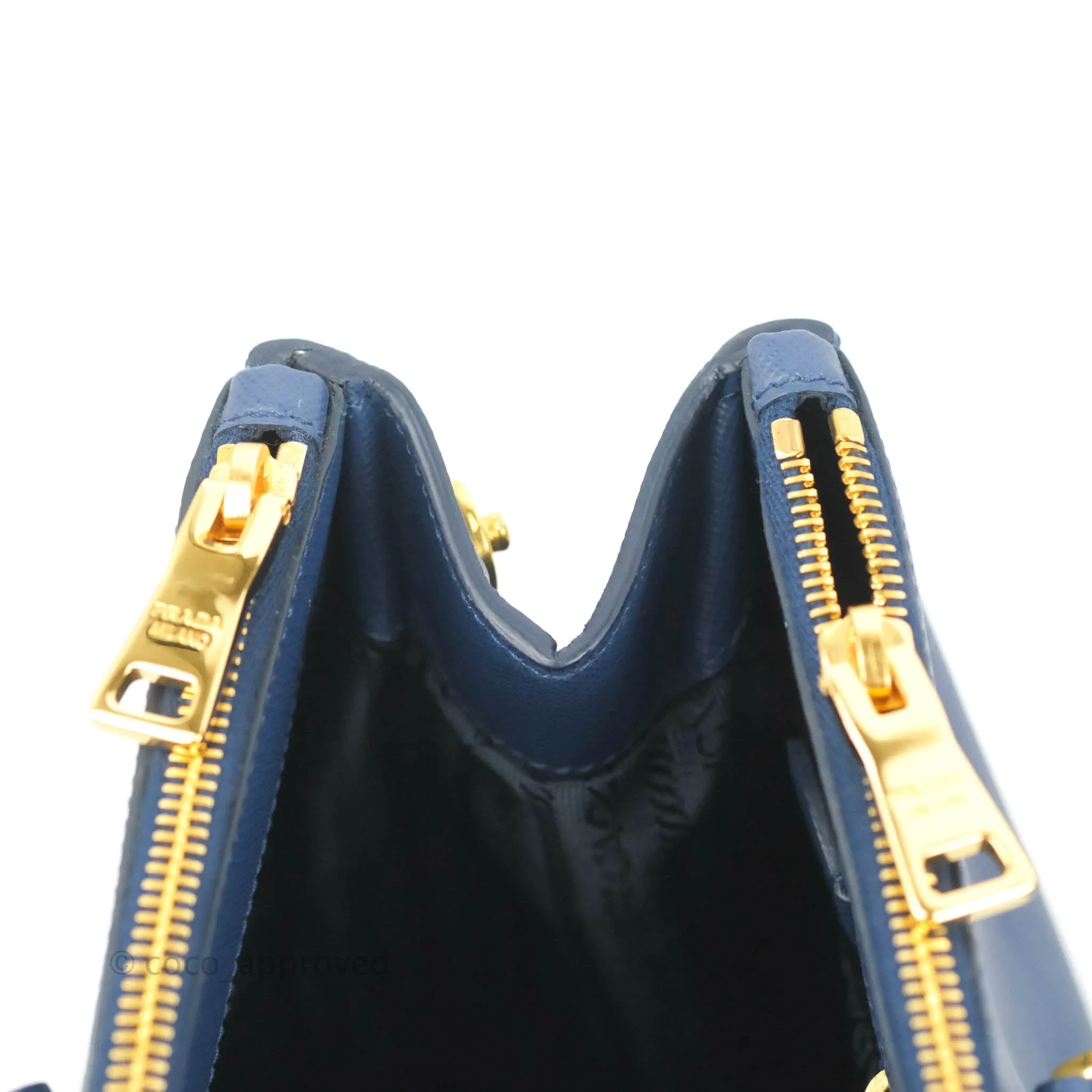Prada Double Zip Lux Saffiano Dark Blue Large Tote Bag