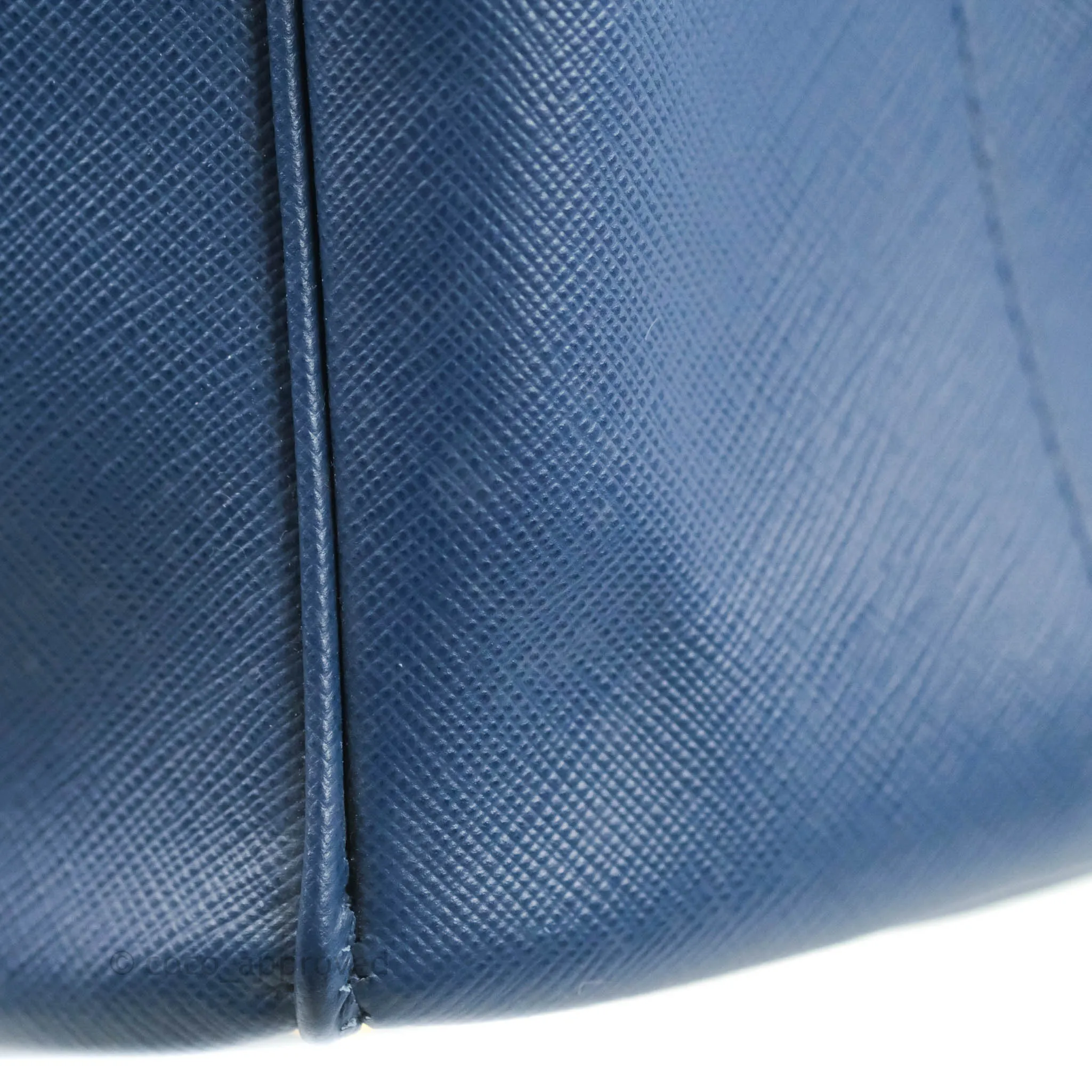 Prada Double Zip Lux Saffiano Dark Blue Large Tote Bag