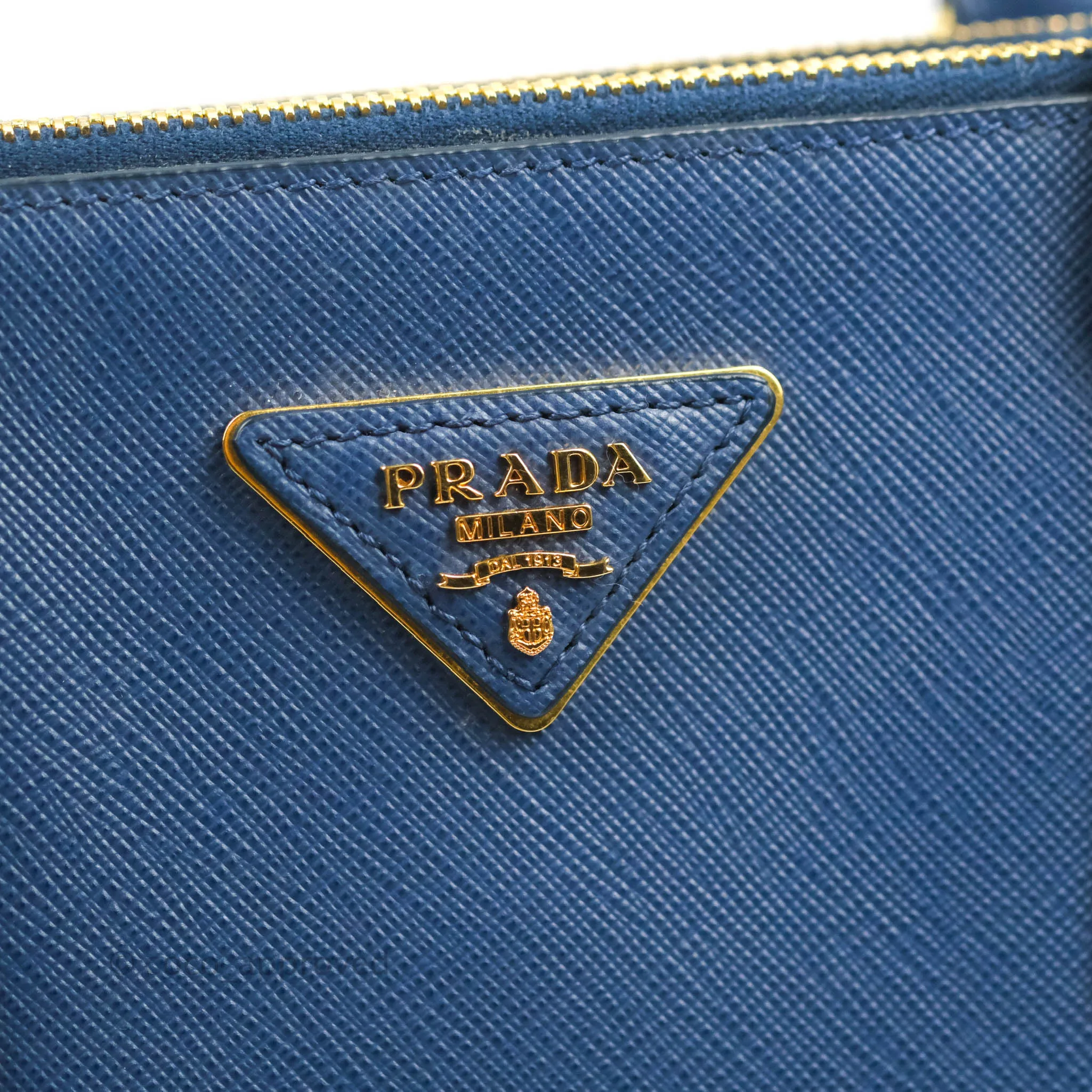 Prada Double Zip Lux Saffiano Dark Blue Large Tote Bag