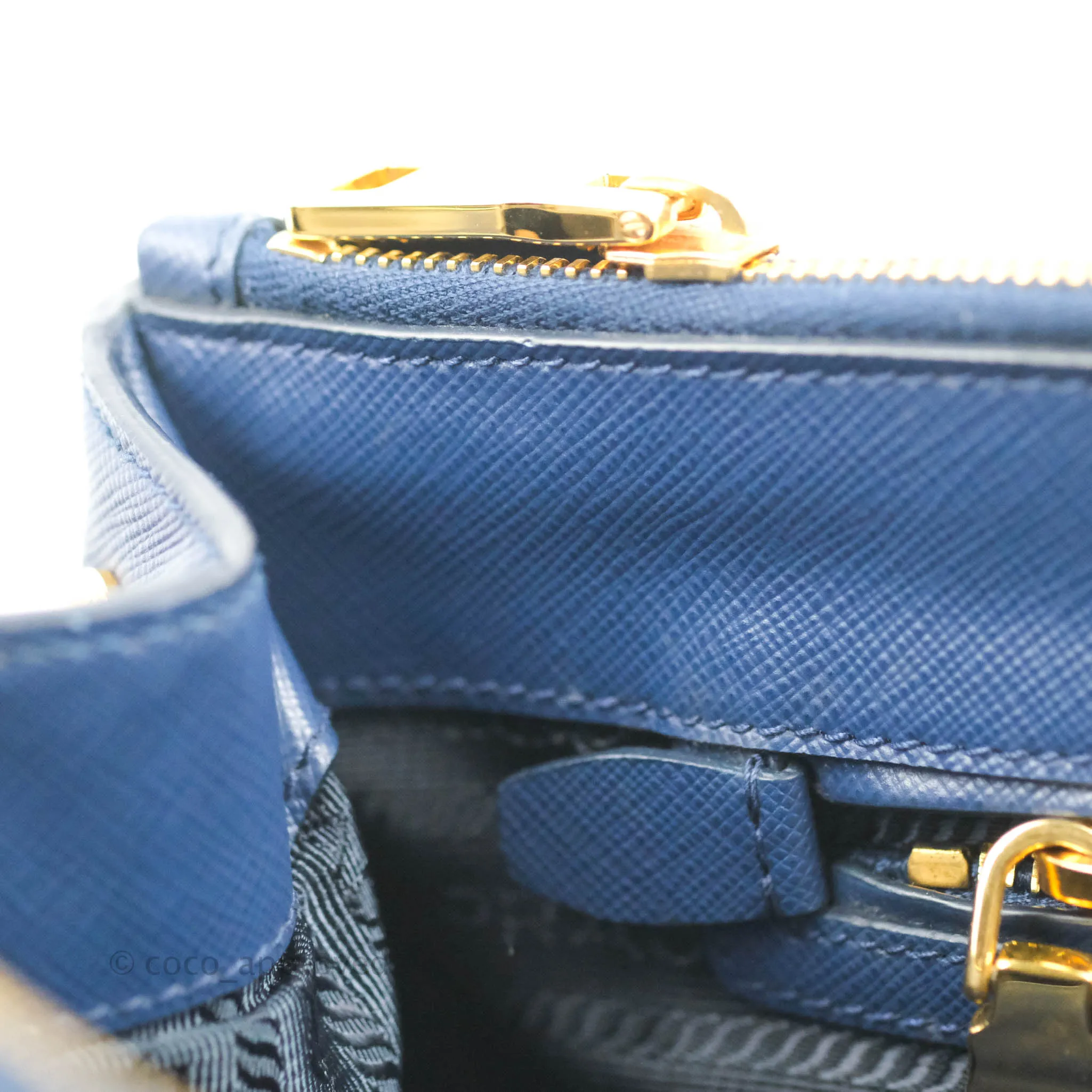 Prada Double Zip Lux Saffiano Dark Blue Large Tote Bag