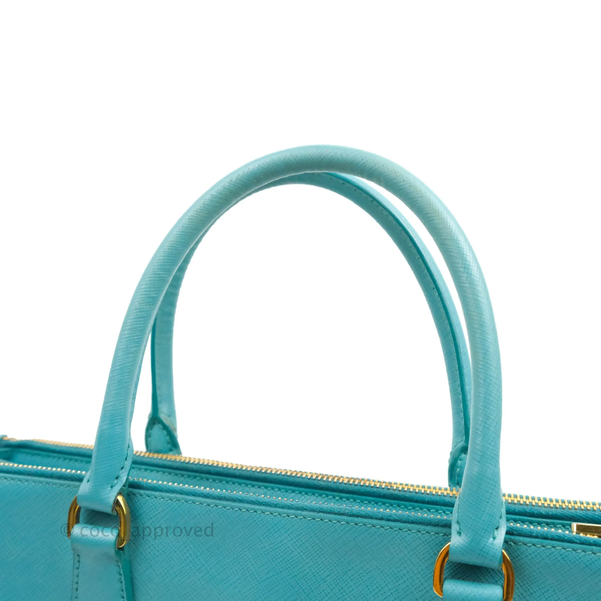 Prada Double Zip Lux Saffiano Tiffany Blue Large Tote Bag