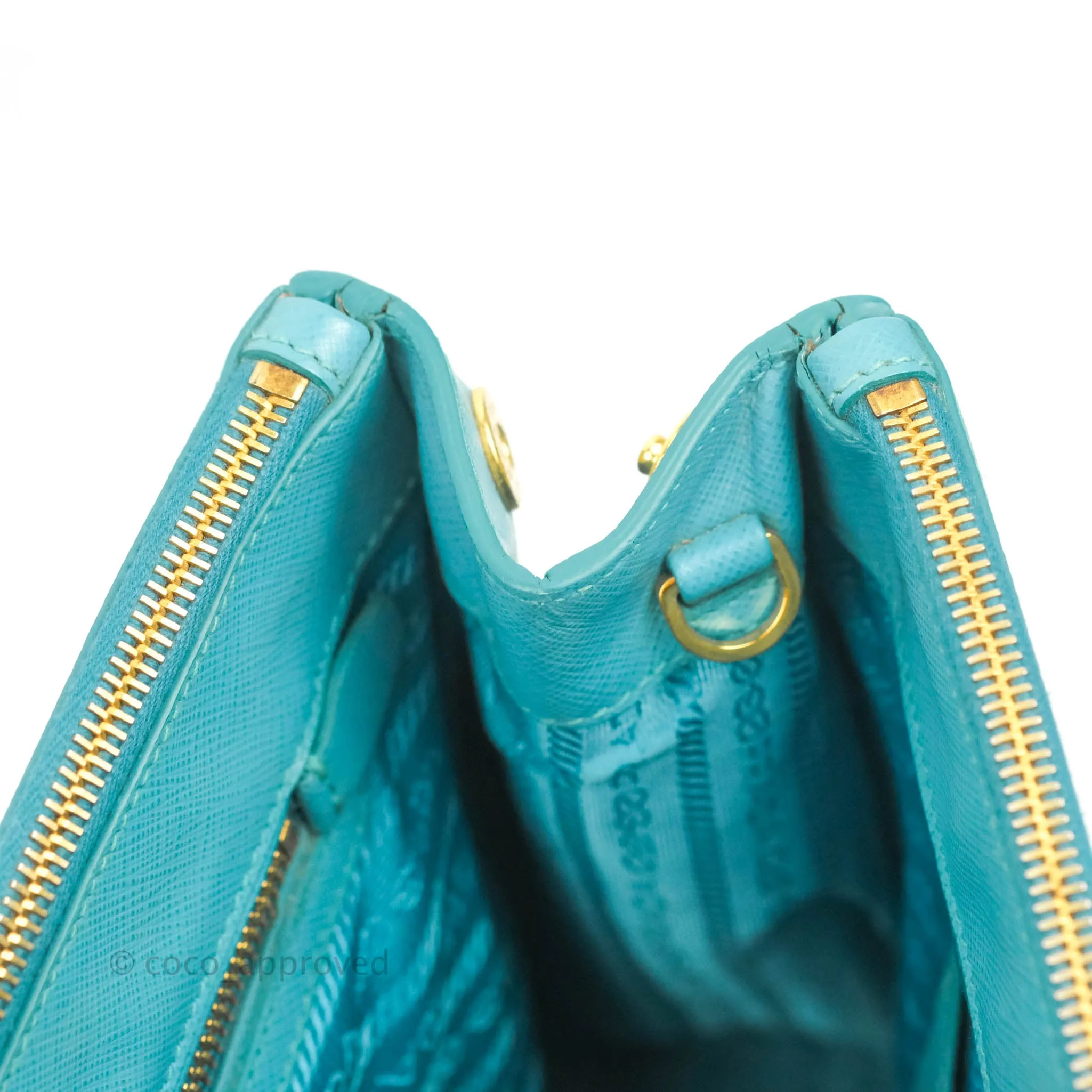 Prada Double Zip Lux Saffiano Tiffany Blue Large Tote Bag