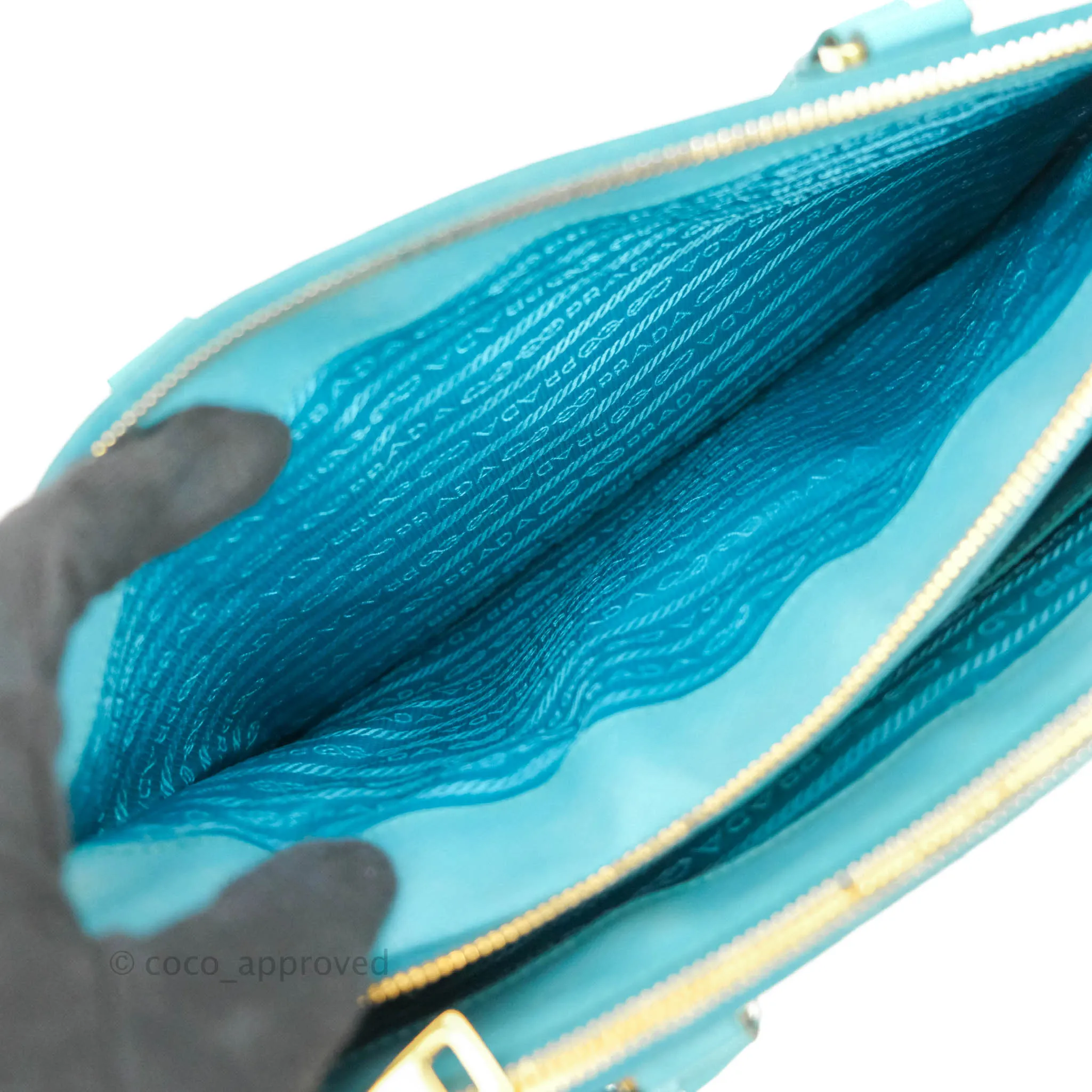 Prada Double Zip Lux Saffiano Tiffany Blue Large Tote Bag