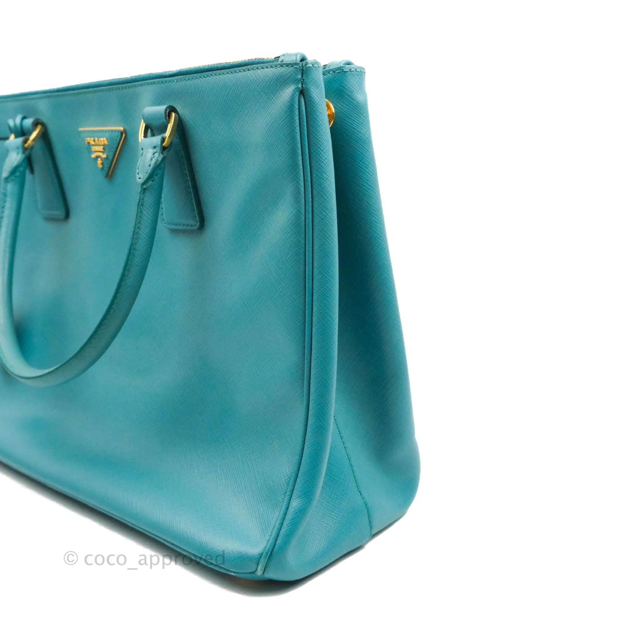 Prada Double Zip Lux Saffiano Tiffany Blue Large Tote Bag