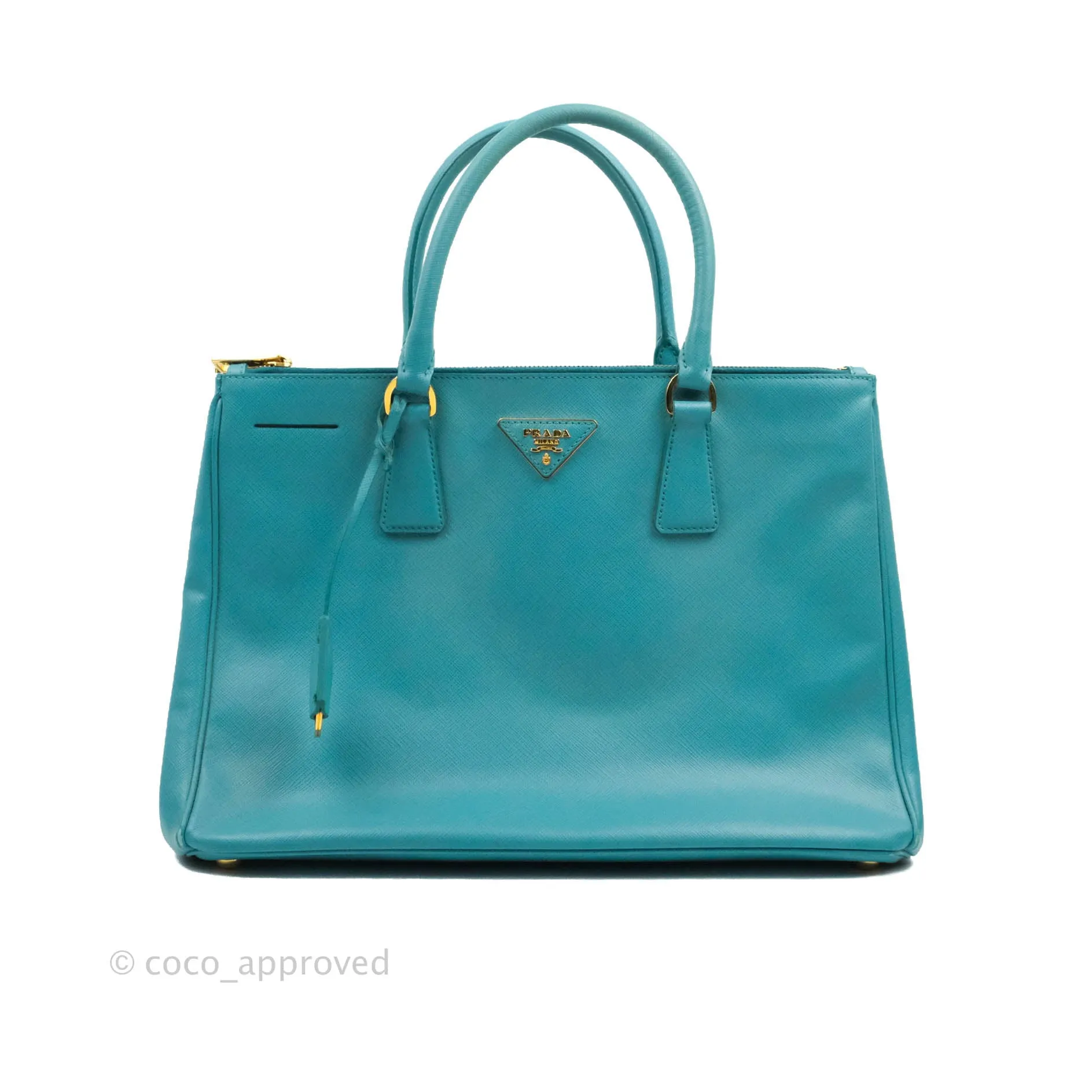 Prada Double Zip Lux Saffiano Tiffany Blue Large Tote Bag