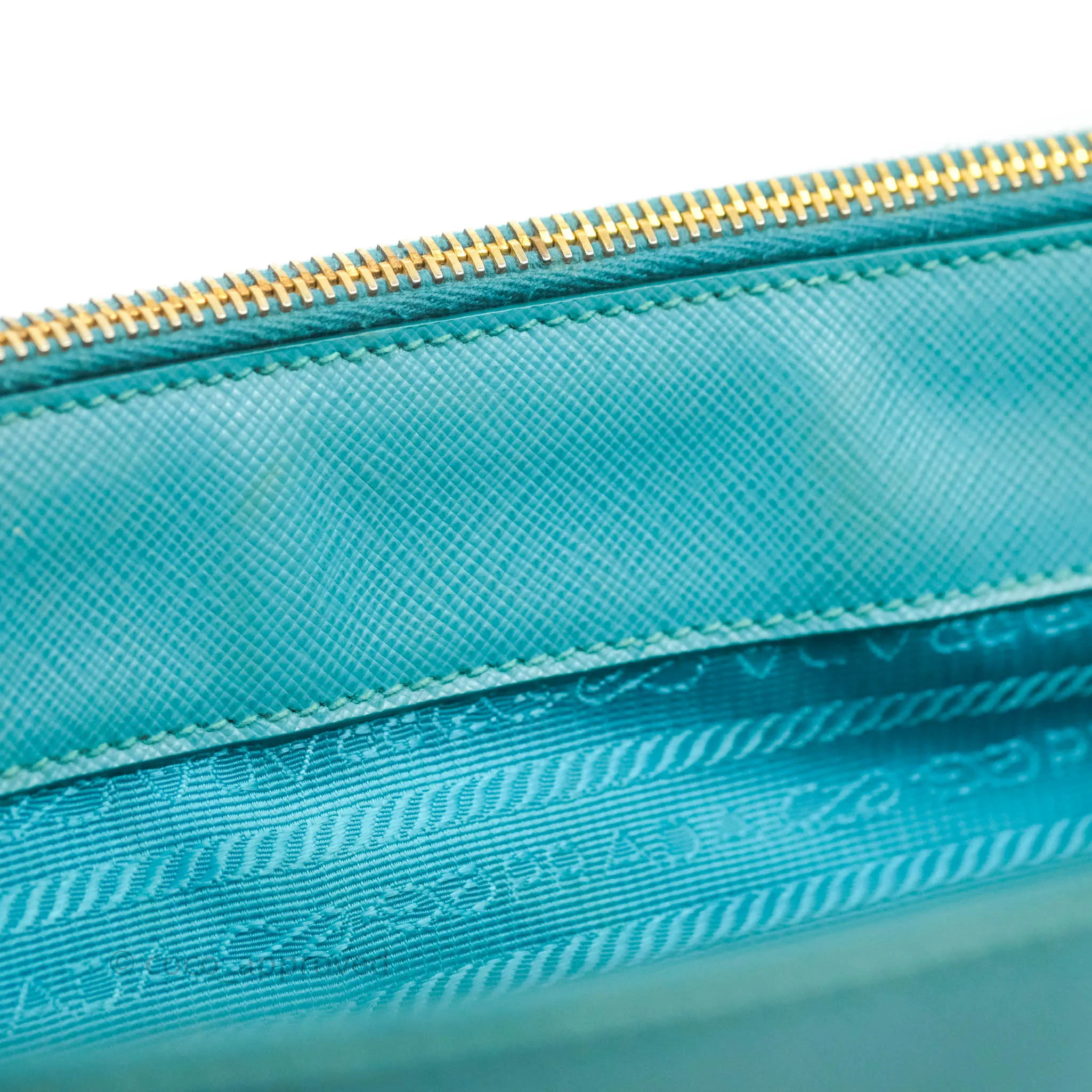 Prada Double Zip Lux Saffiano Tiffany Blue Large Tote Bag