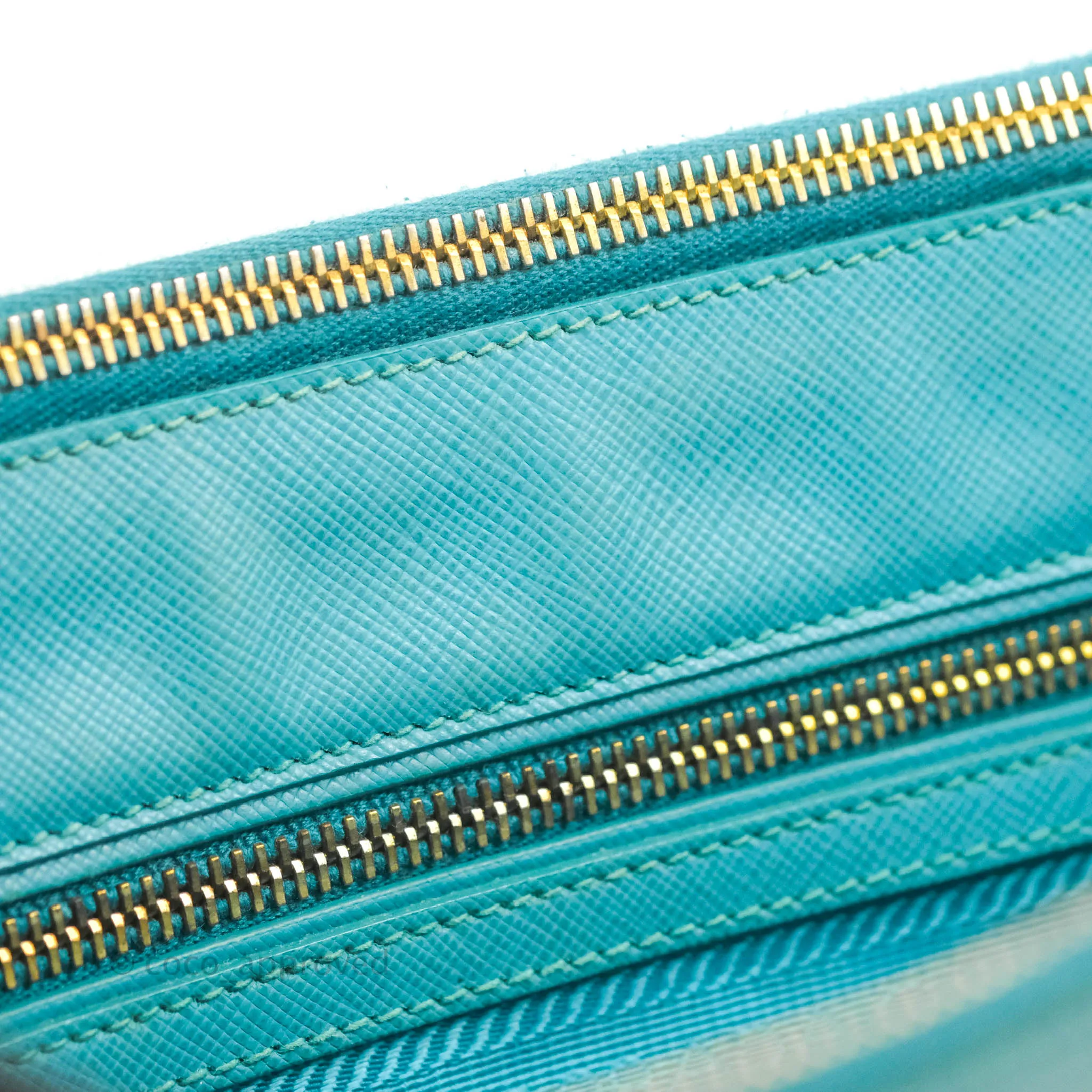 Prada Double Zip Lux Saffiano Tiffany Blue Large Tote Bag
