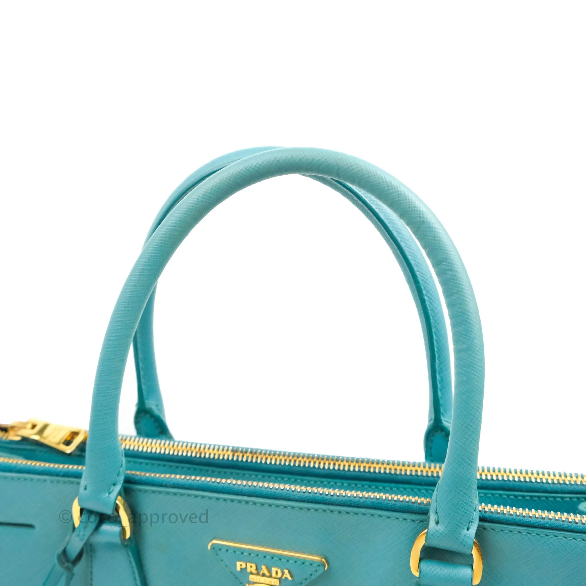 Prada Double Zip Lux Saffiano Tiffany Blue Large Tote Bag