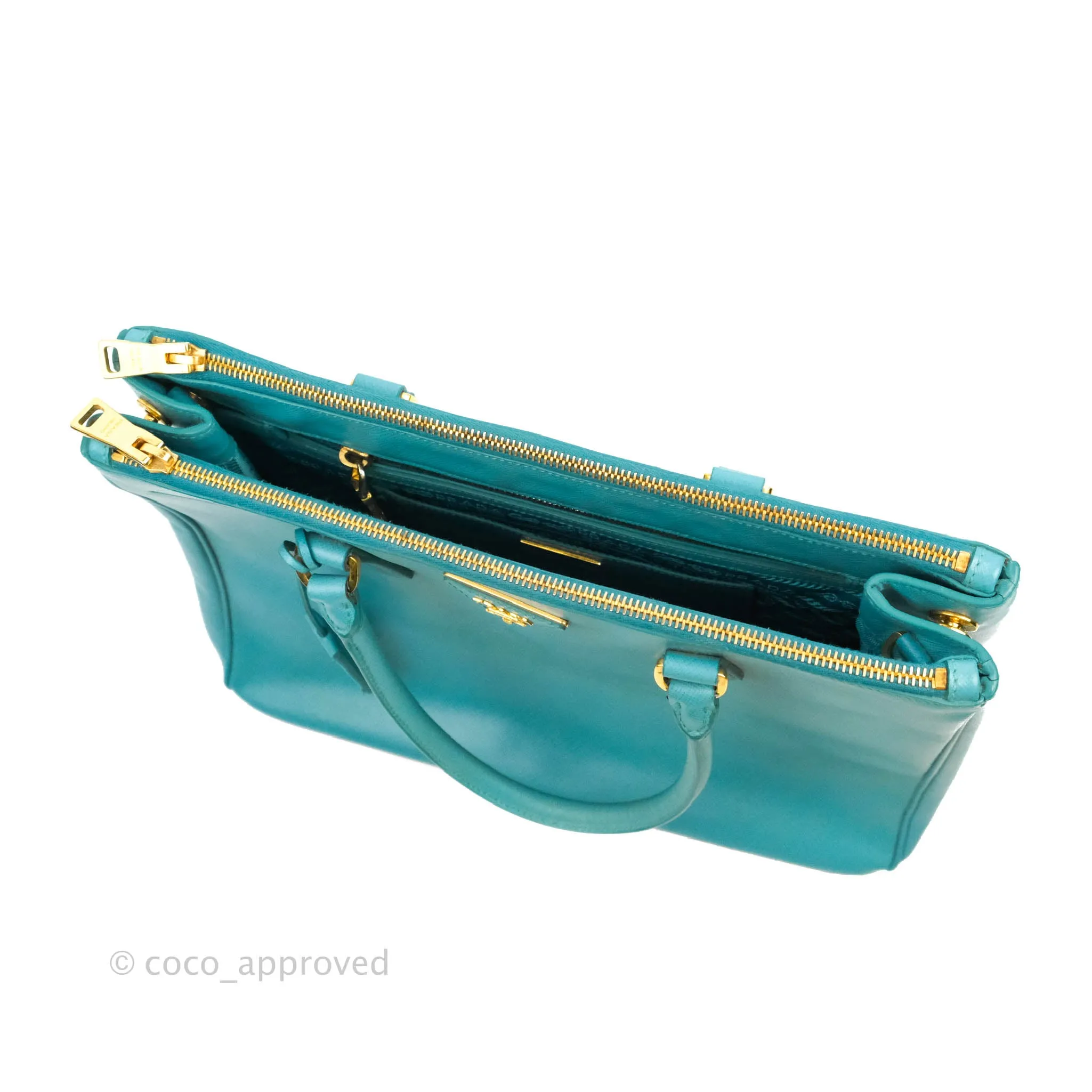 Prada Double Zip Lux Saffiano Tiffany Blue Large Tote Bag