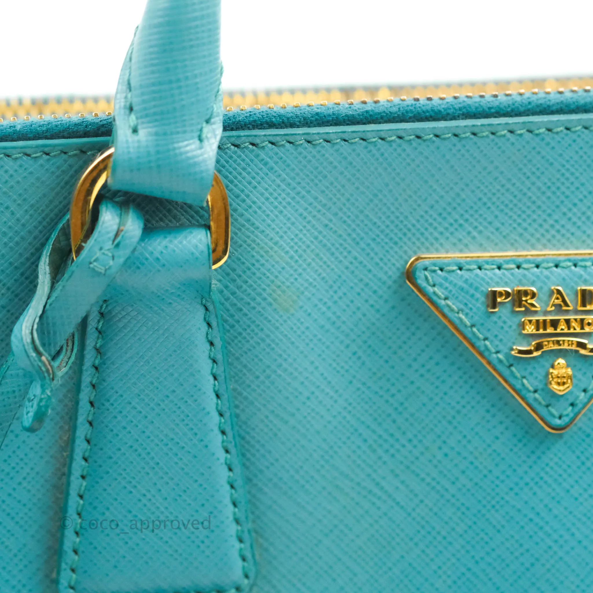 Prada Double Zip Lux Saffiano Tiffany Blue Large Tote Bag