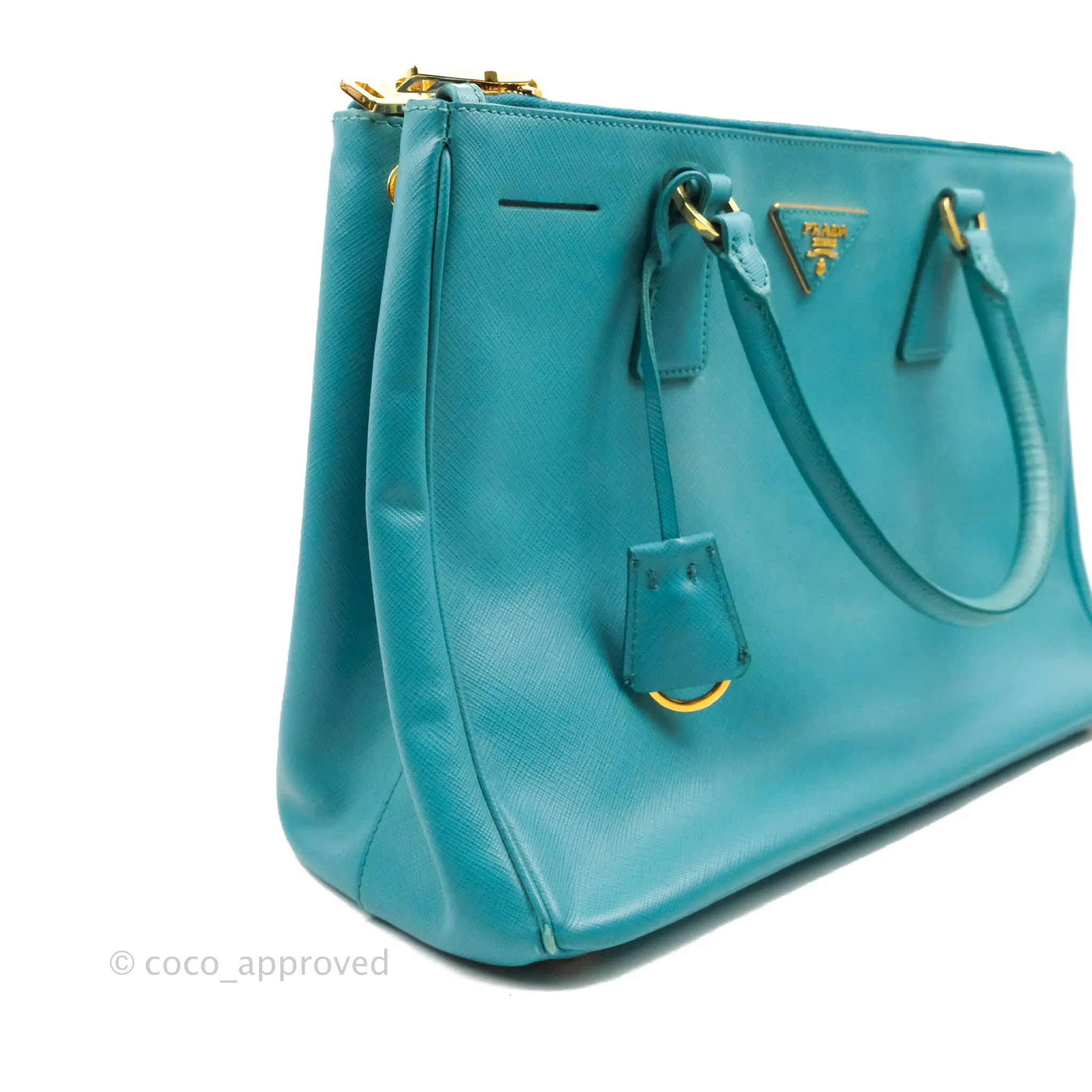 Prada Double Zip Lux Saffiano Tiffany Blue Large Tote Bag