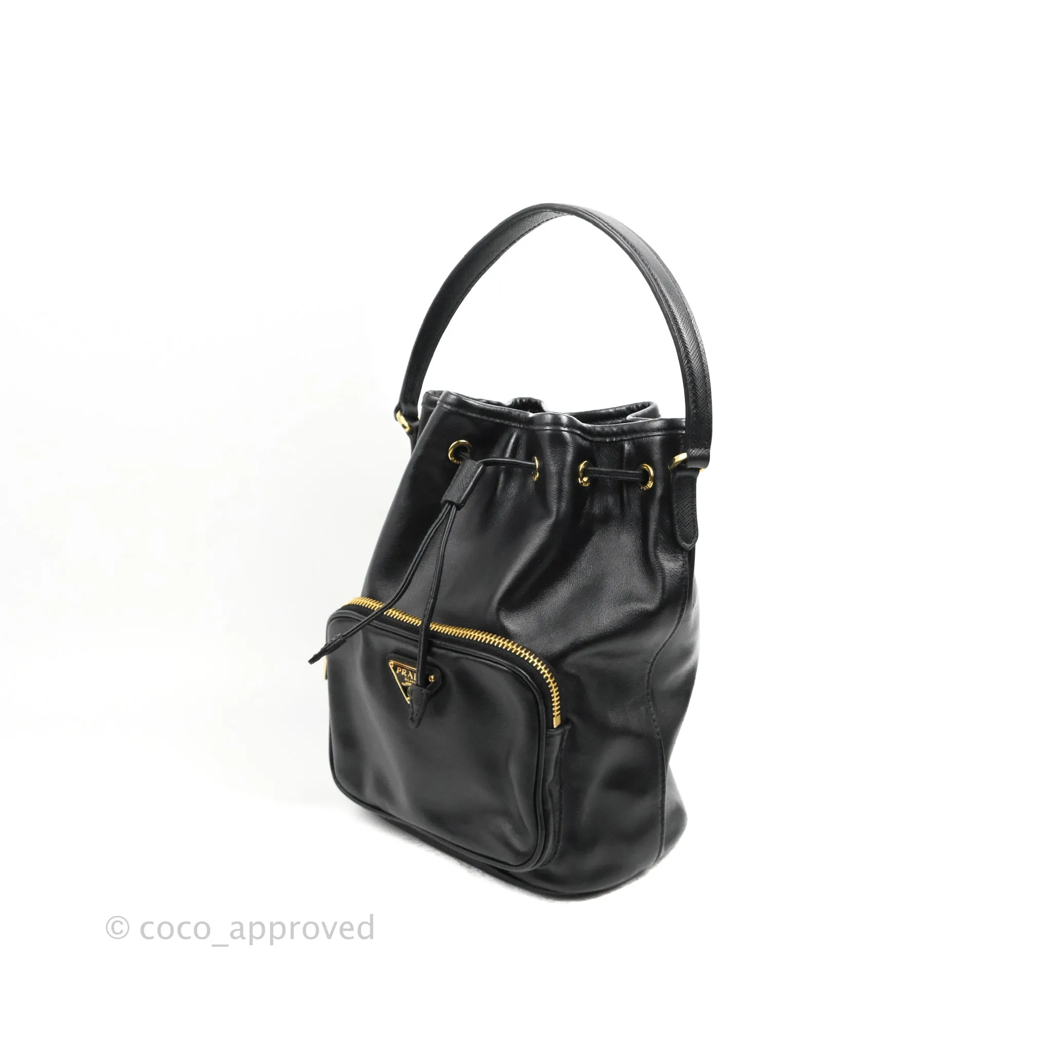 Prada Duet Bucket Bag Black Leather