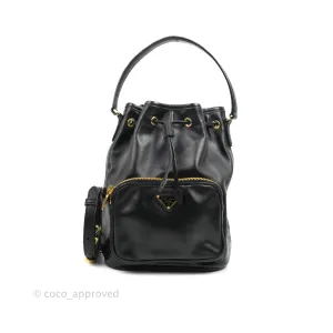 Prada Duet Bucket Bag Black Leather