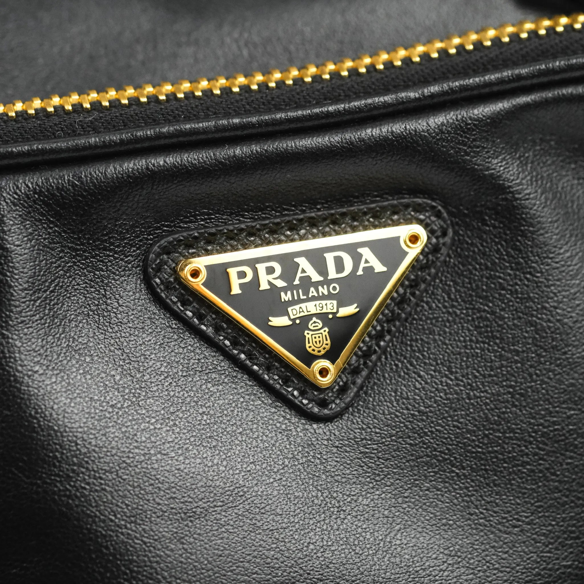 Prada Duet Bucket Bag Black Leather