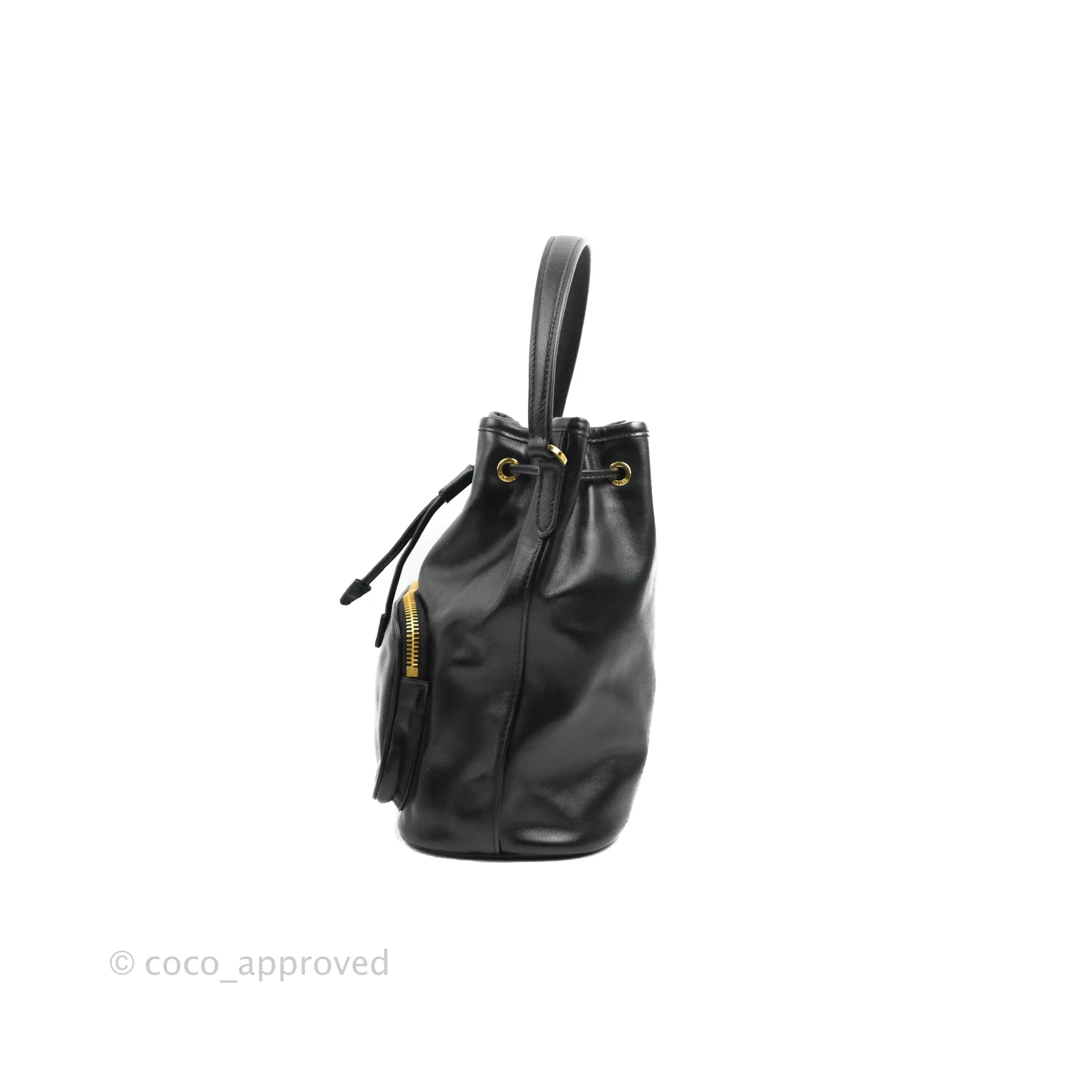 Prada Duet Bucket Bag Black Leather