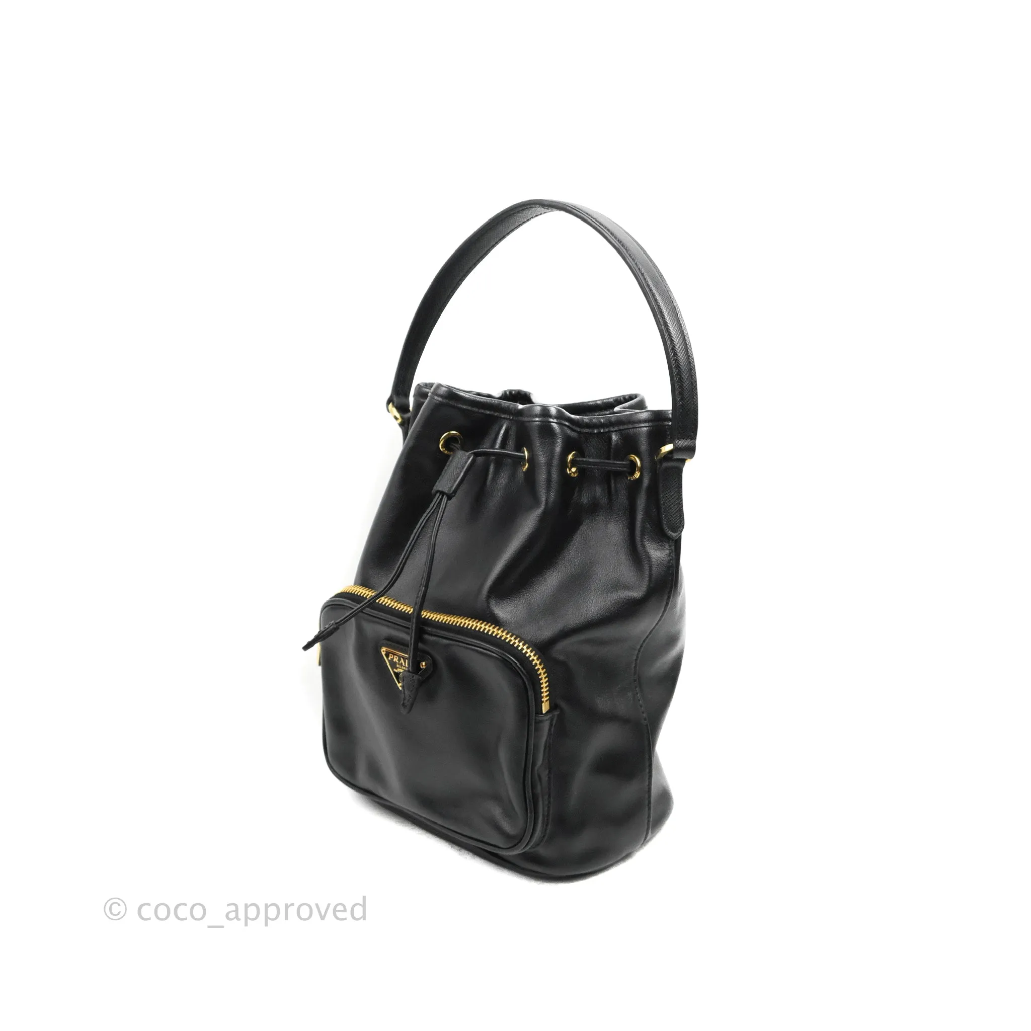 Prada Duet Bucket Bag Black Leather