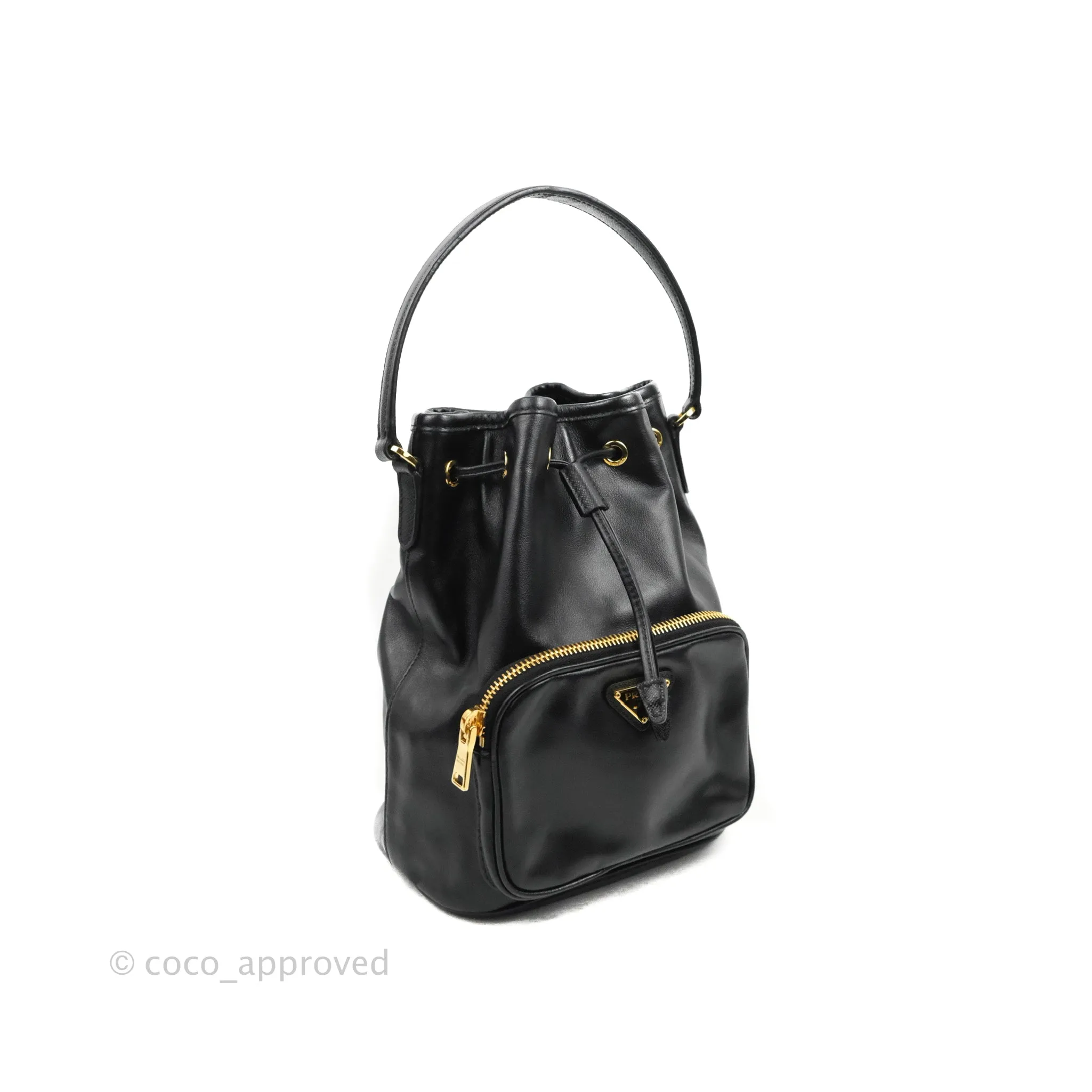 Prada Duet Bucket Bag Black Leather