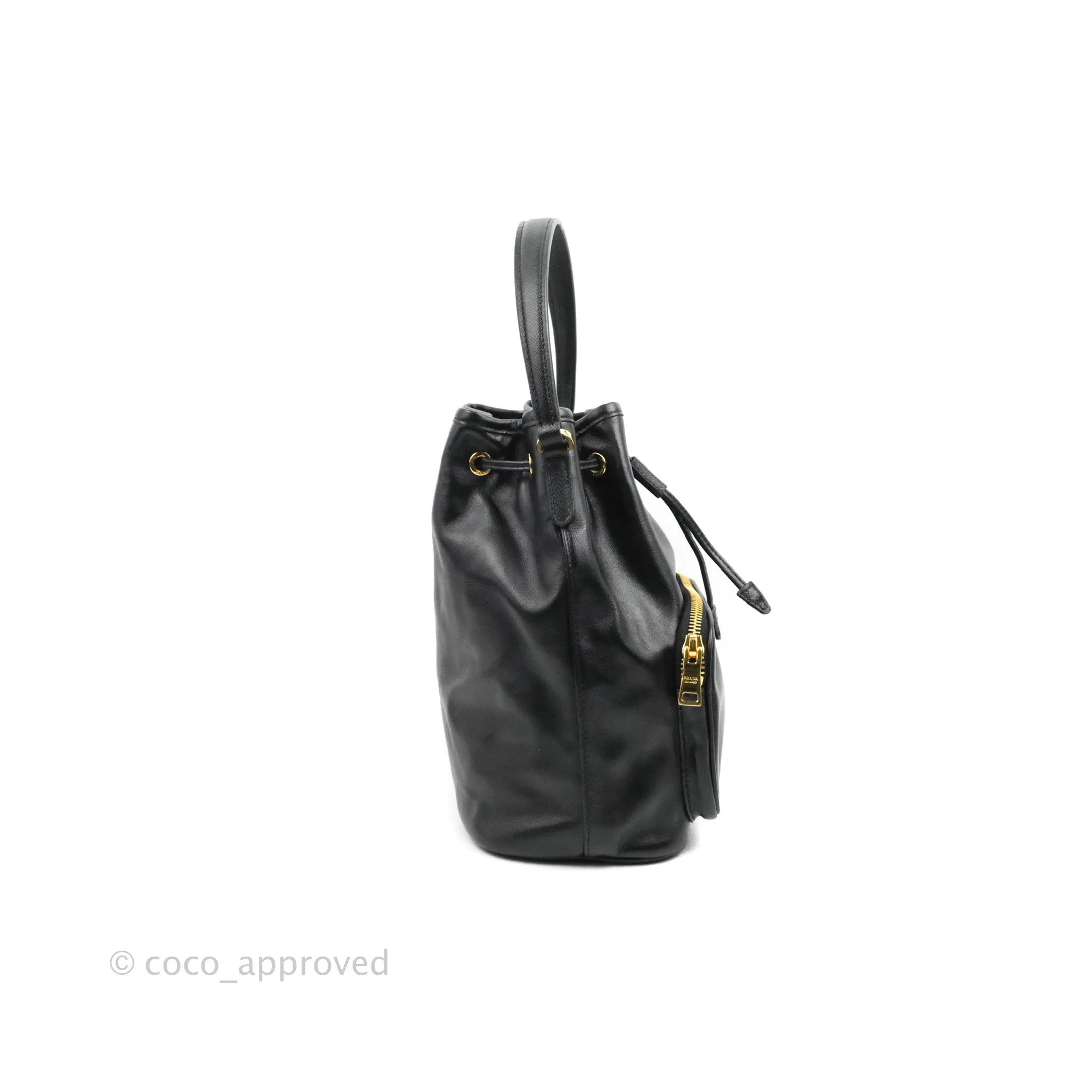 Prada Duet Bucket Bag Black Leather