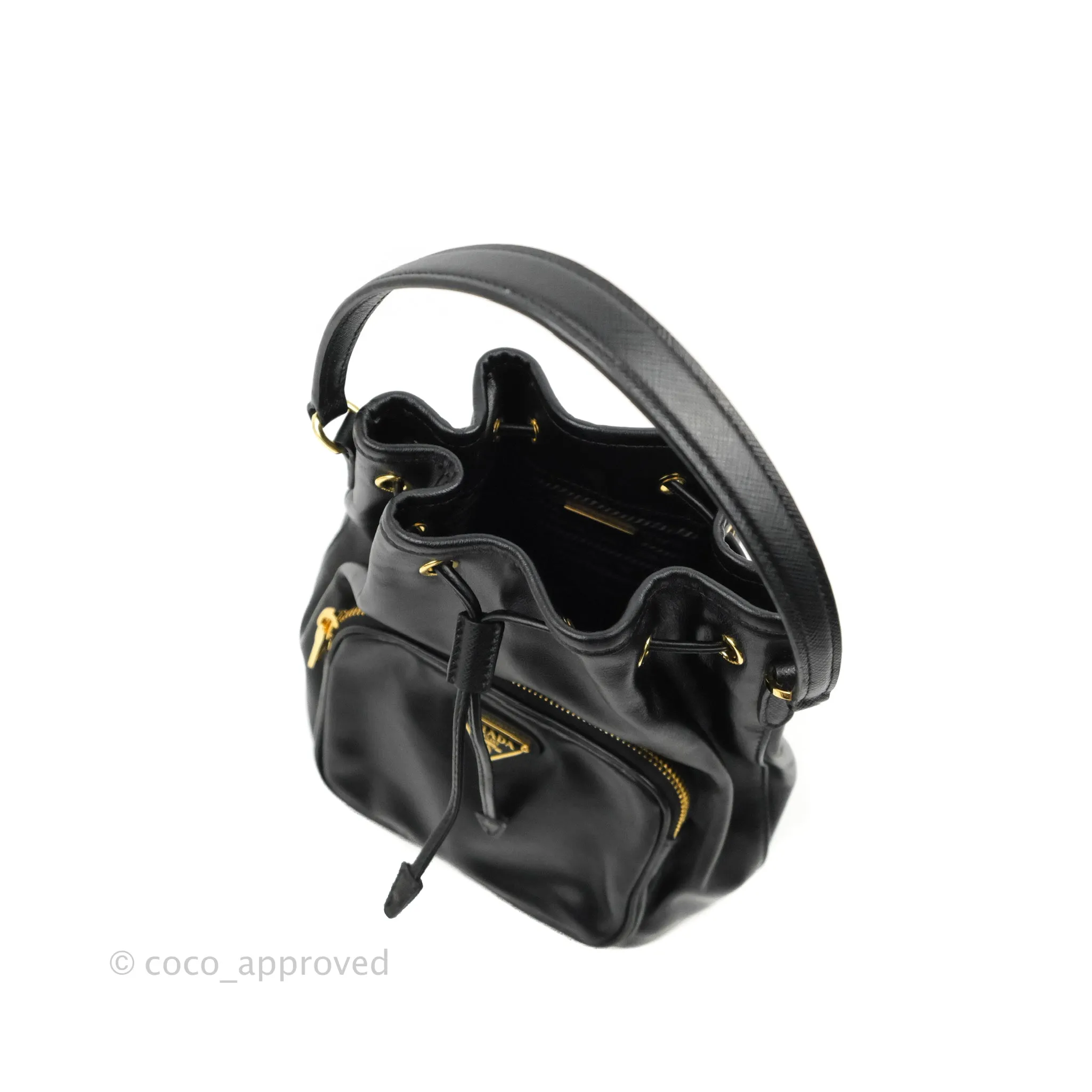 Prada Duet Bucket Bag Black Leather