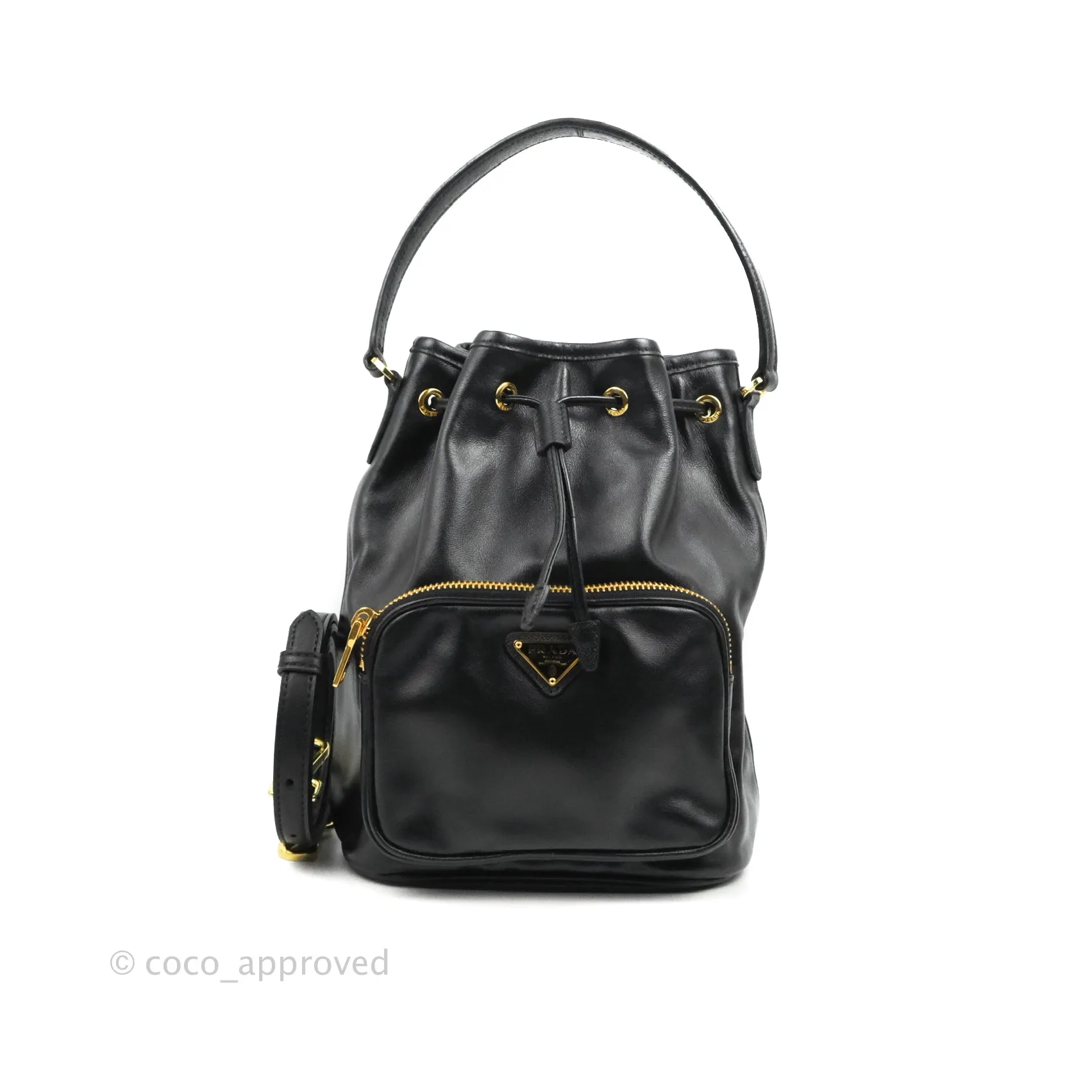 Prada Duet Bucket Bag Black Leather