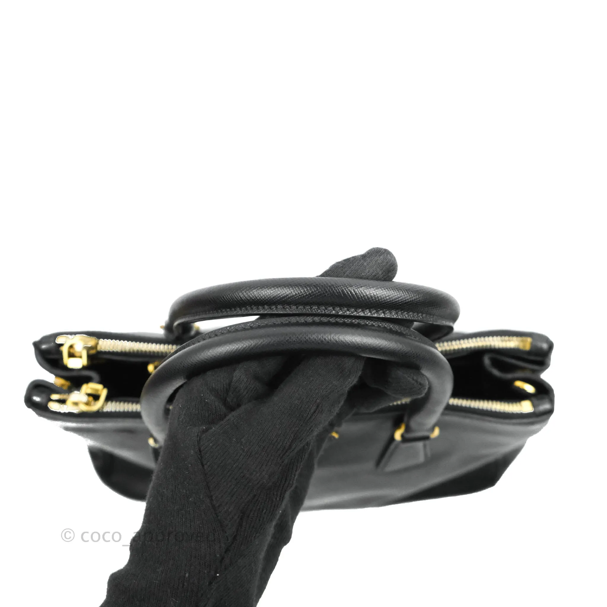 Prada Galleria Double Lux Black Saffiano Leather Zip Satchel