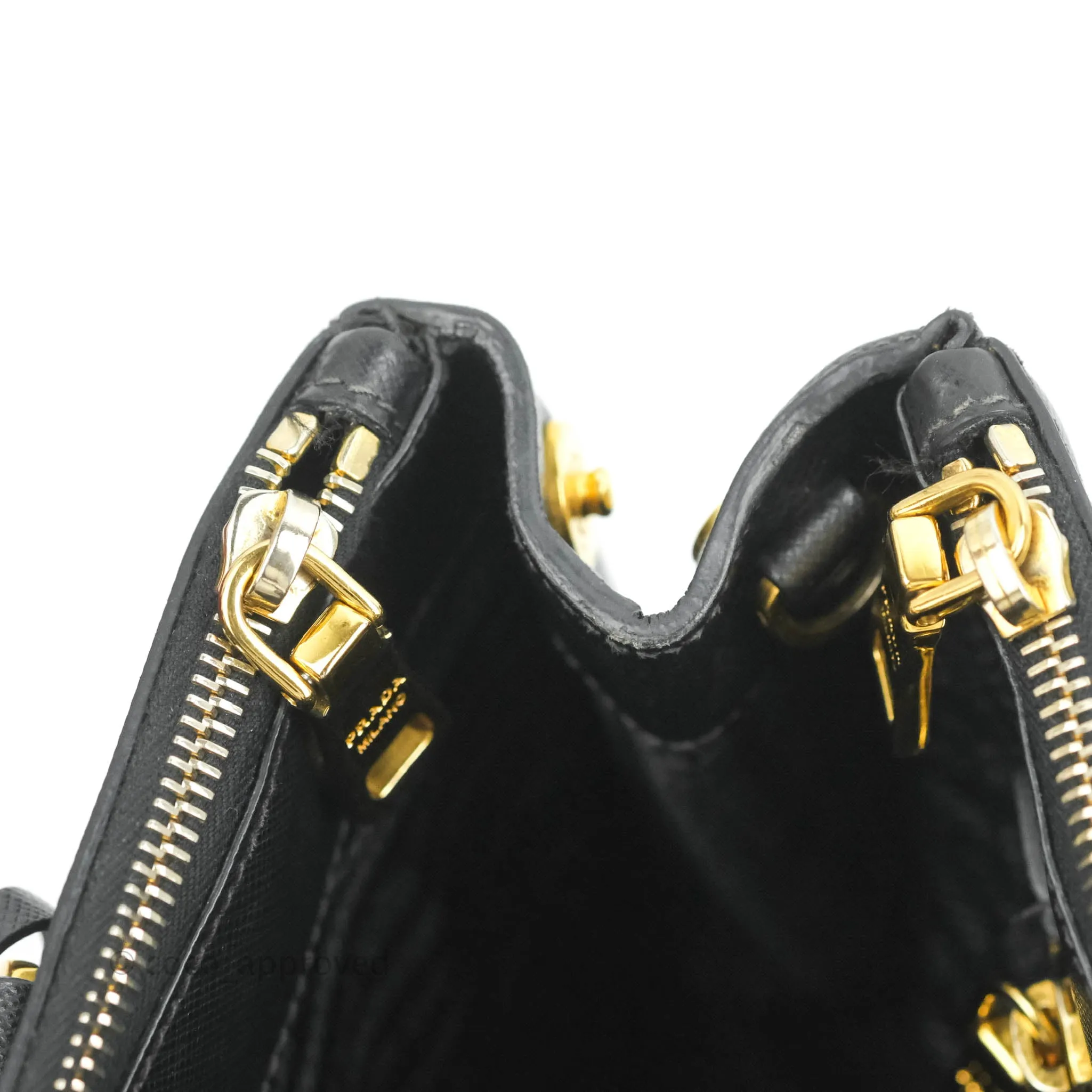 Prada Galleria Double Lux Black Saffiano Leather Zip Satchel