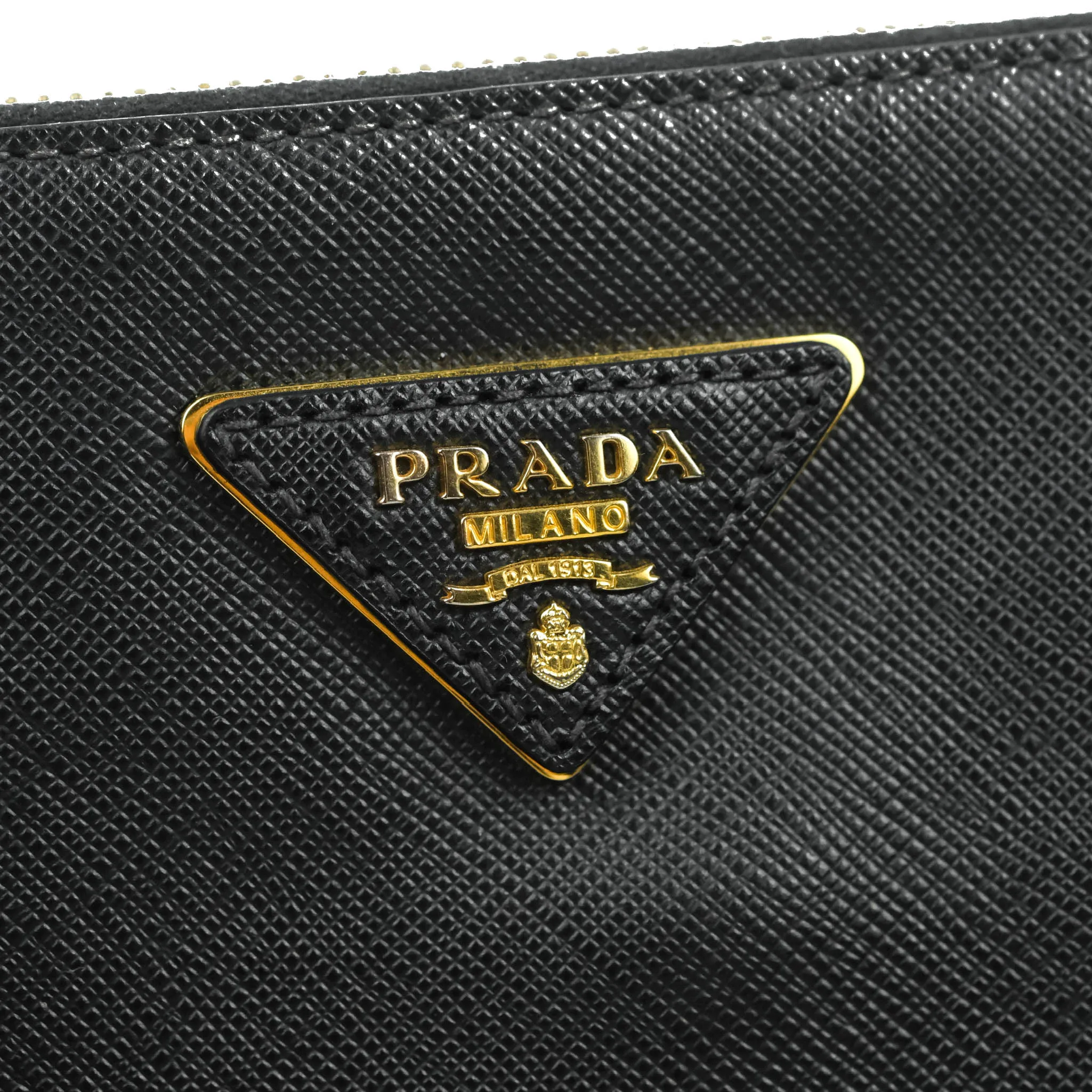 Prada Galleria Double Lux Black Saffiano Leather Zip Satchel