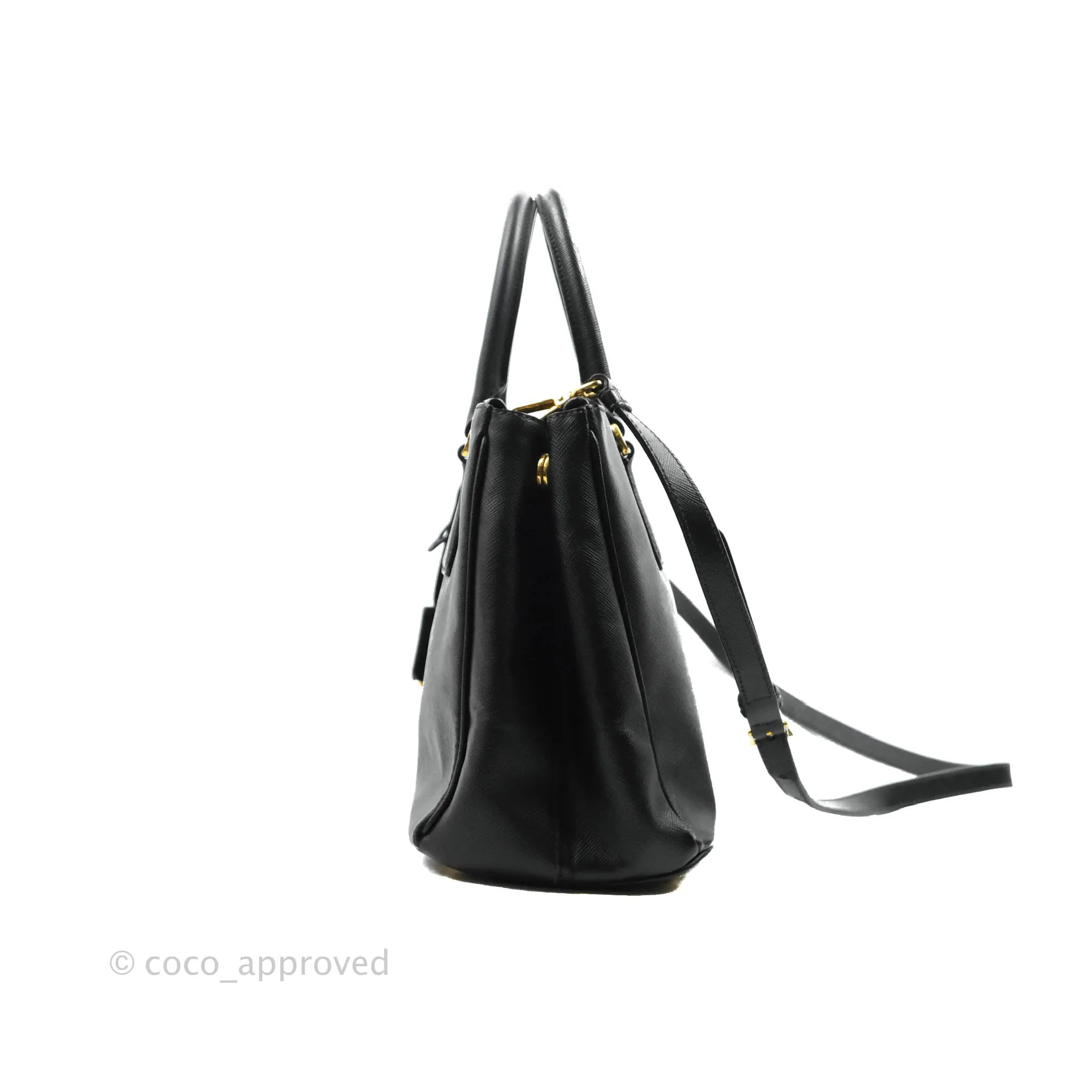 Prada Galleria Double Lux Black Saffiano Leather Zip Satchel