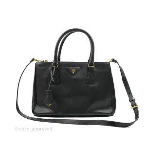 Prada Galleria Double Lux Black Saffiano Leather Zip Satchel