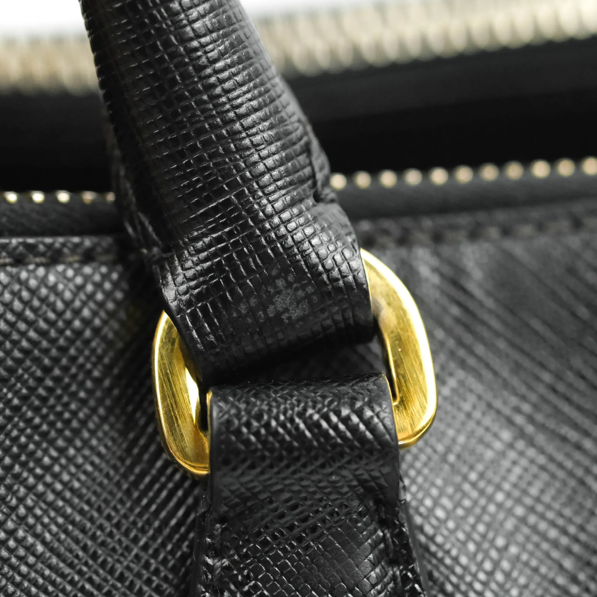 Prada Galleria Double Lux Black Saffiano Leather Zip Satchel