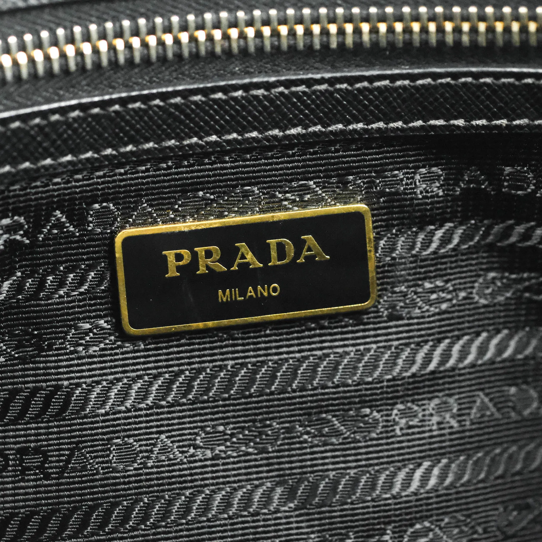 Prada Galleria Double Lux Black Saffiano Leather Zip Satchel