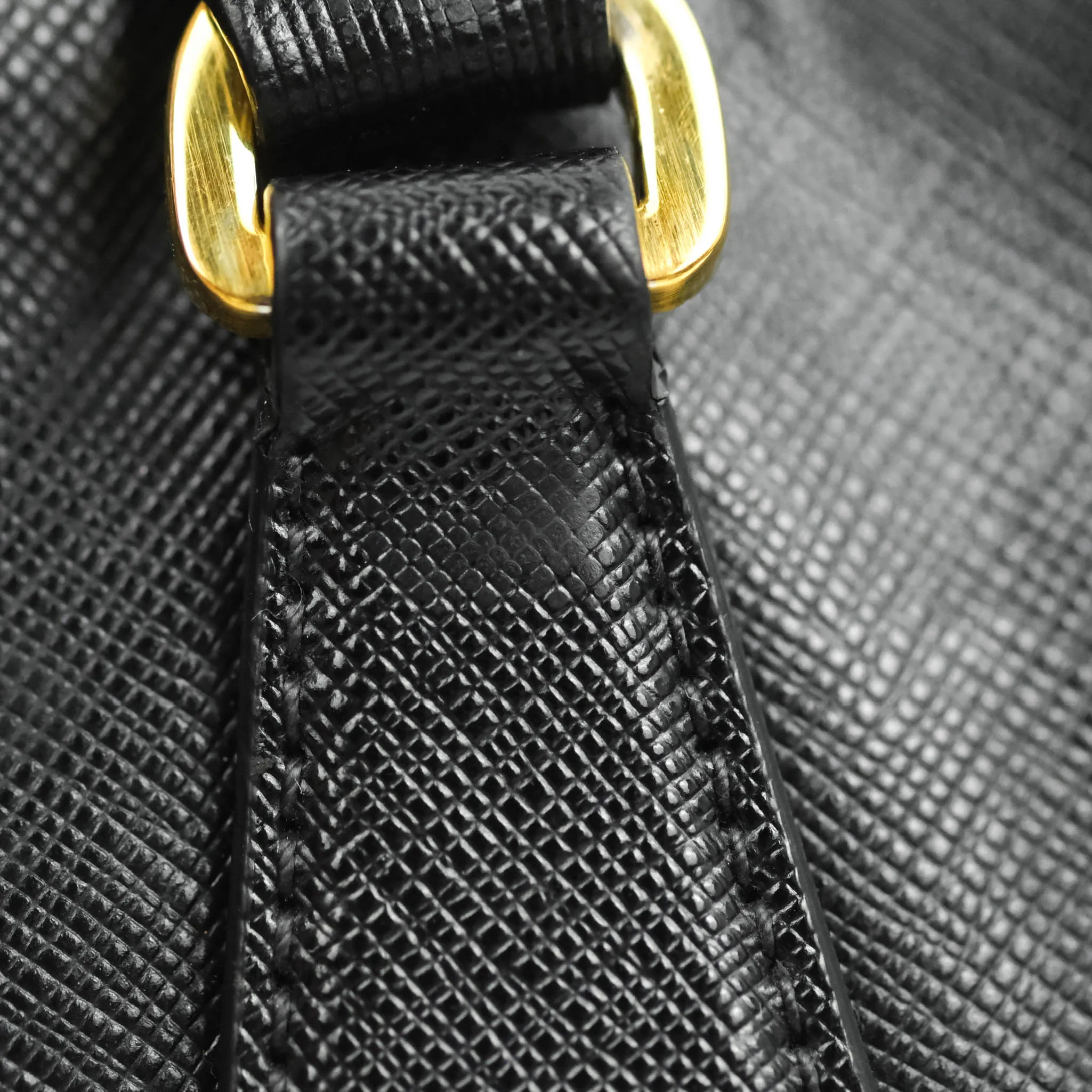 Prada Galleria Double Lux Black Saffiano Leather Zip Satchel