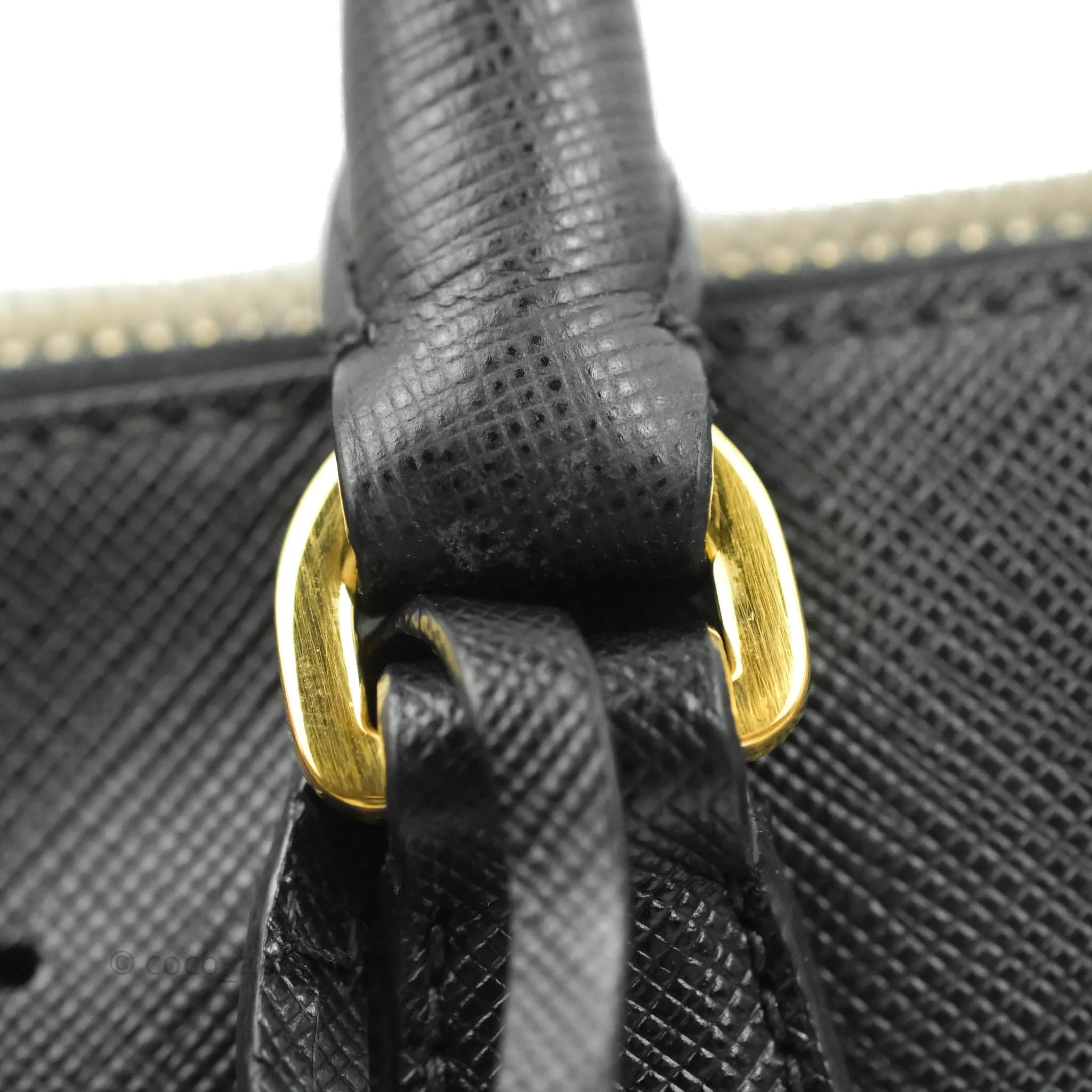 Prada Galleria Double Lux Black Saffiano Leather Zip Satchel